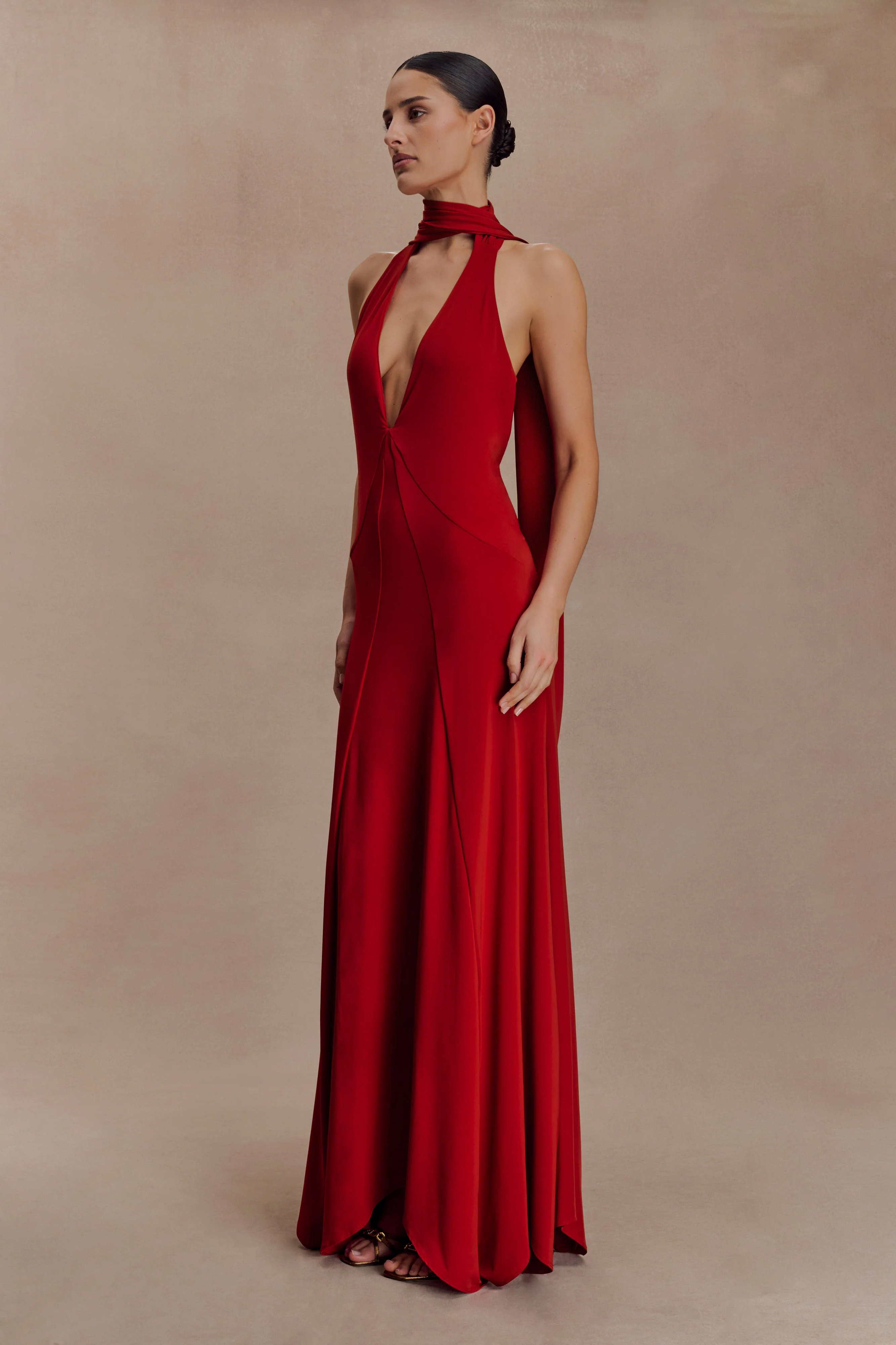 Juliet Slinky Maxi Dress With Scarf - Ruby - Image 3