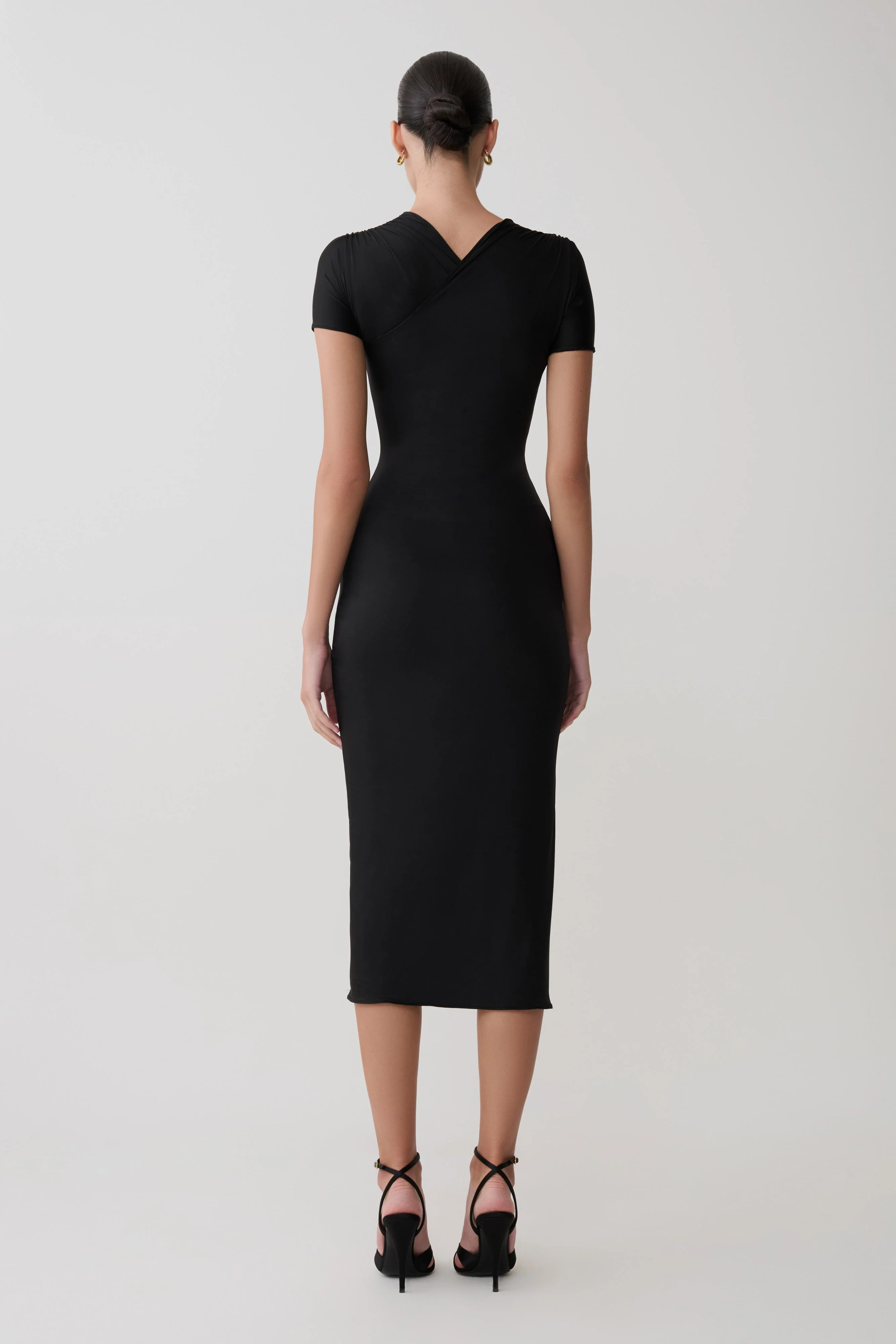 Junie Cross-Over Neck Slinky Maxi Dress - Black - Image 2