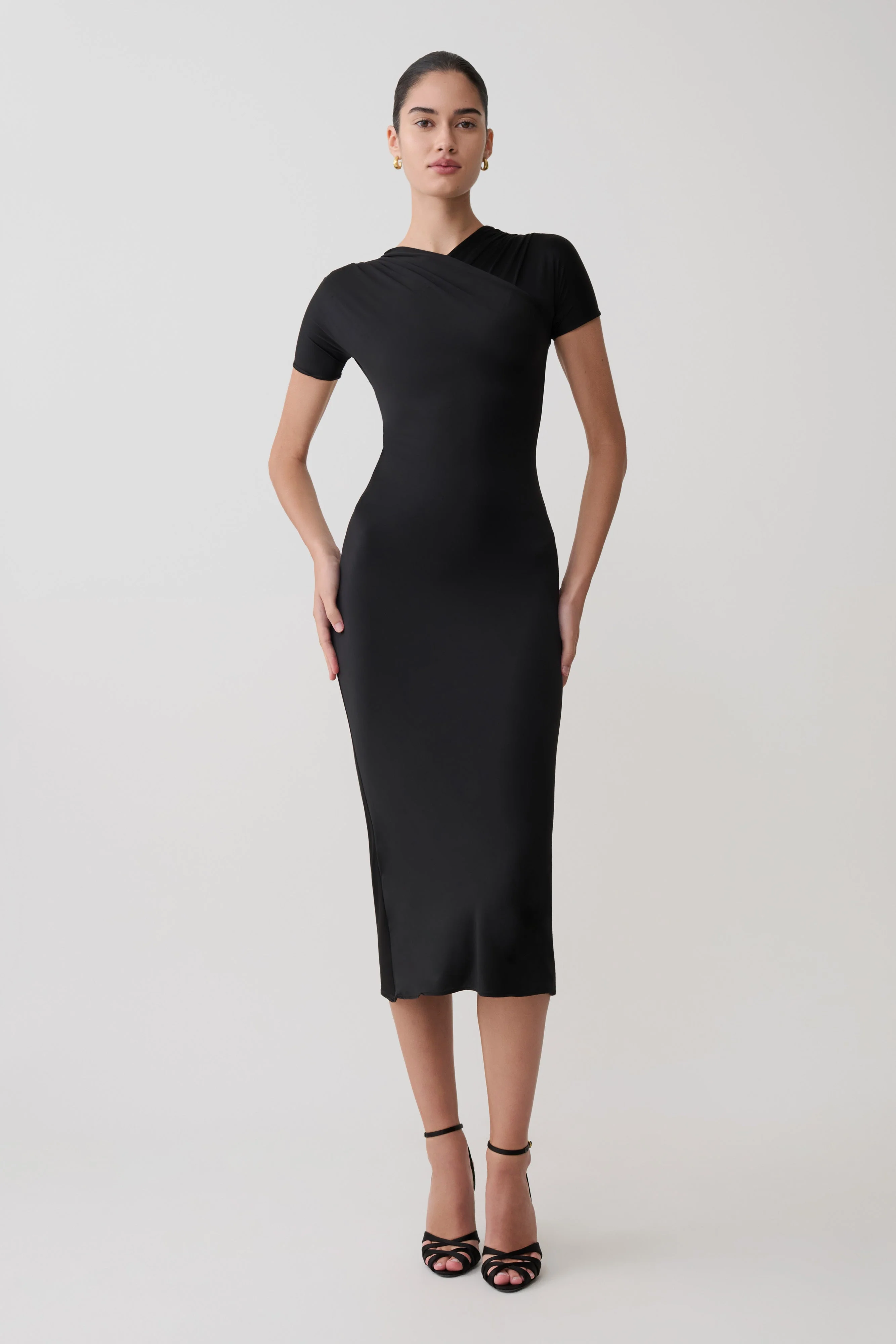 Junie Cross-Over Neck Slinky Maxi Dress - Black - Image 5