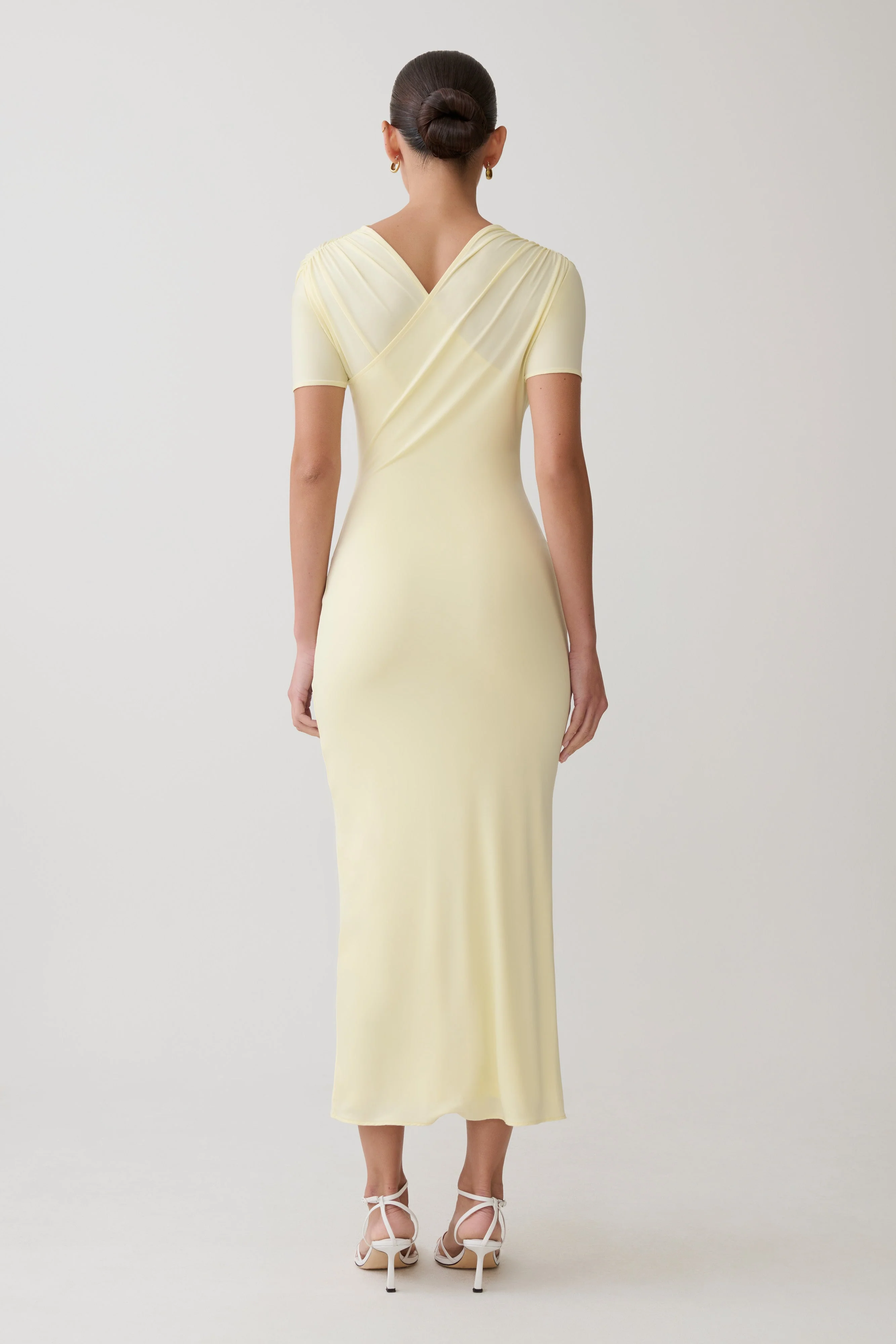 Junie Cross-Over Neck Slinky Maxi Dress - Lemon - Image 2