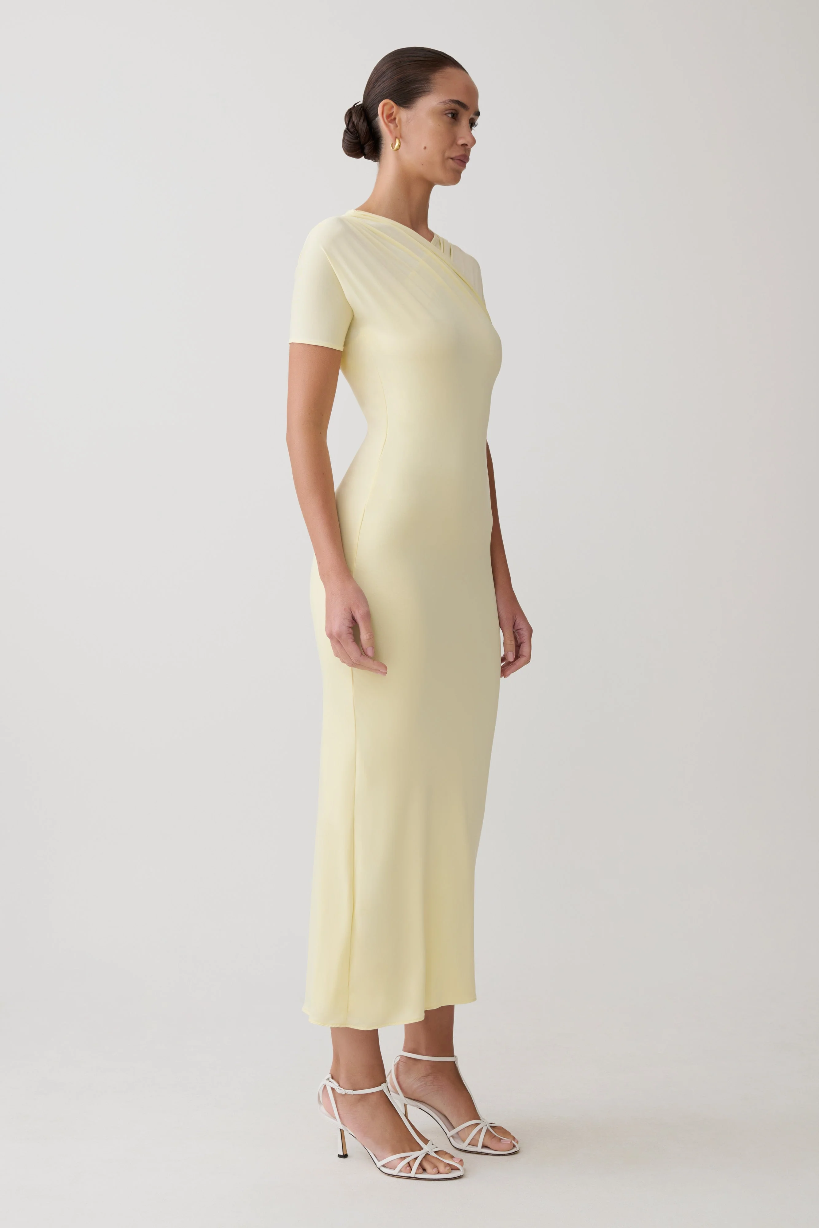 Junie Cross-Over Neck Slinky Maxi Dress - Lemon - Image 4