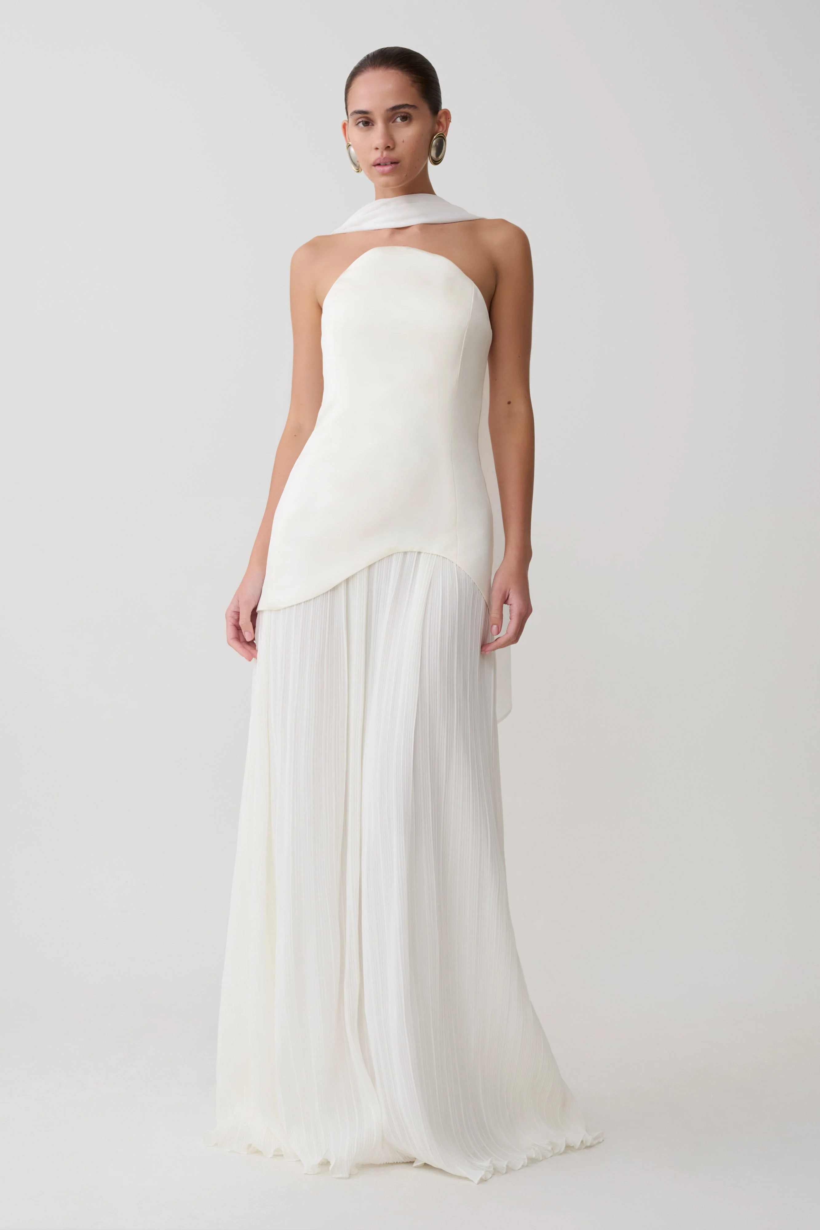 Juno Strapless Pleated Maxi Gown - White - Image 4