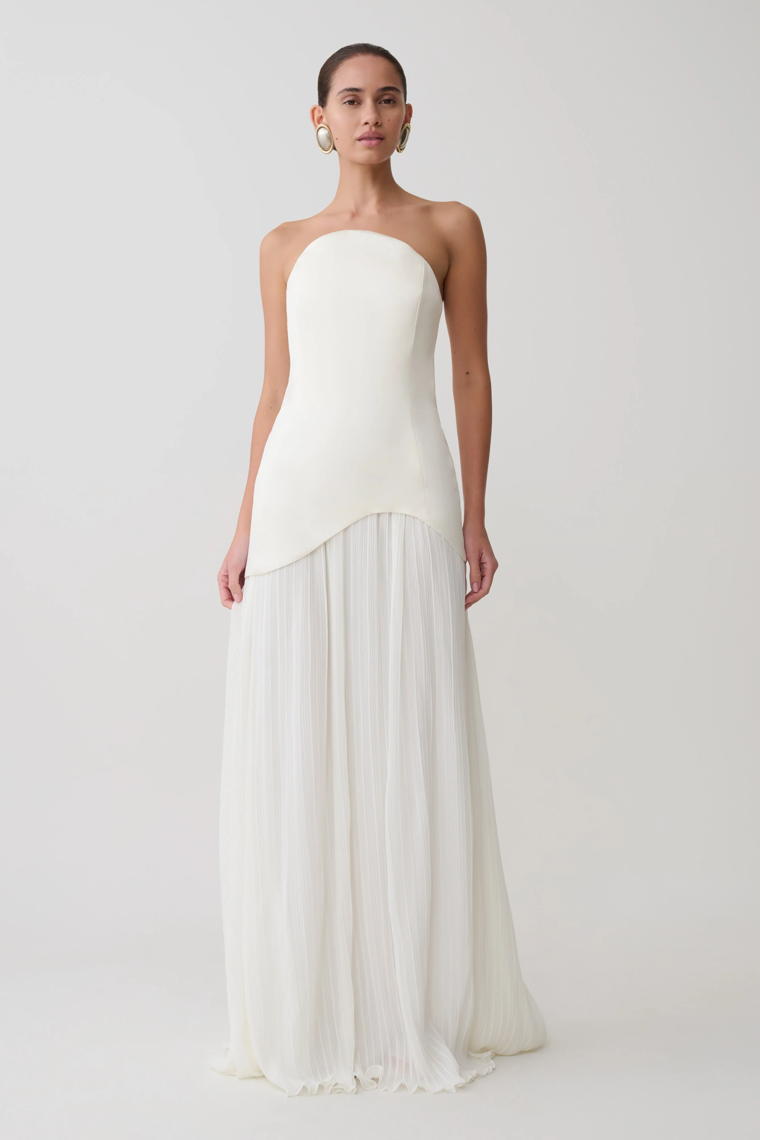 Juno Strapless Pleated Maxi Gown - White - Image 7