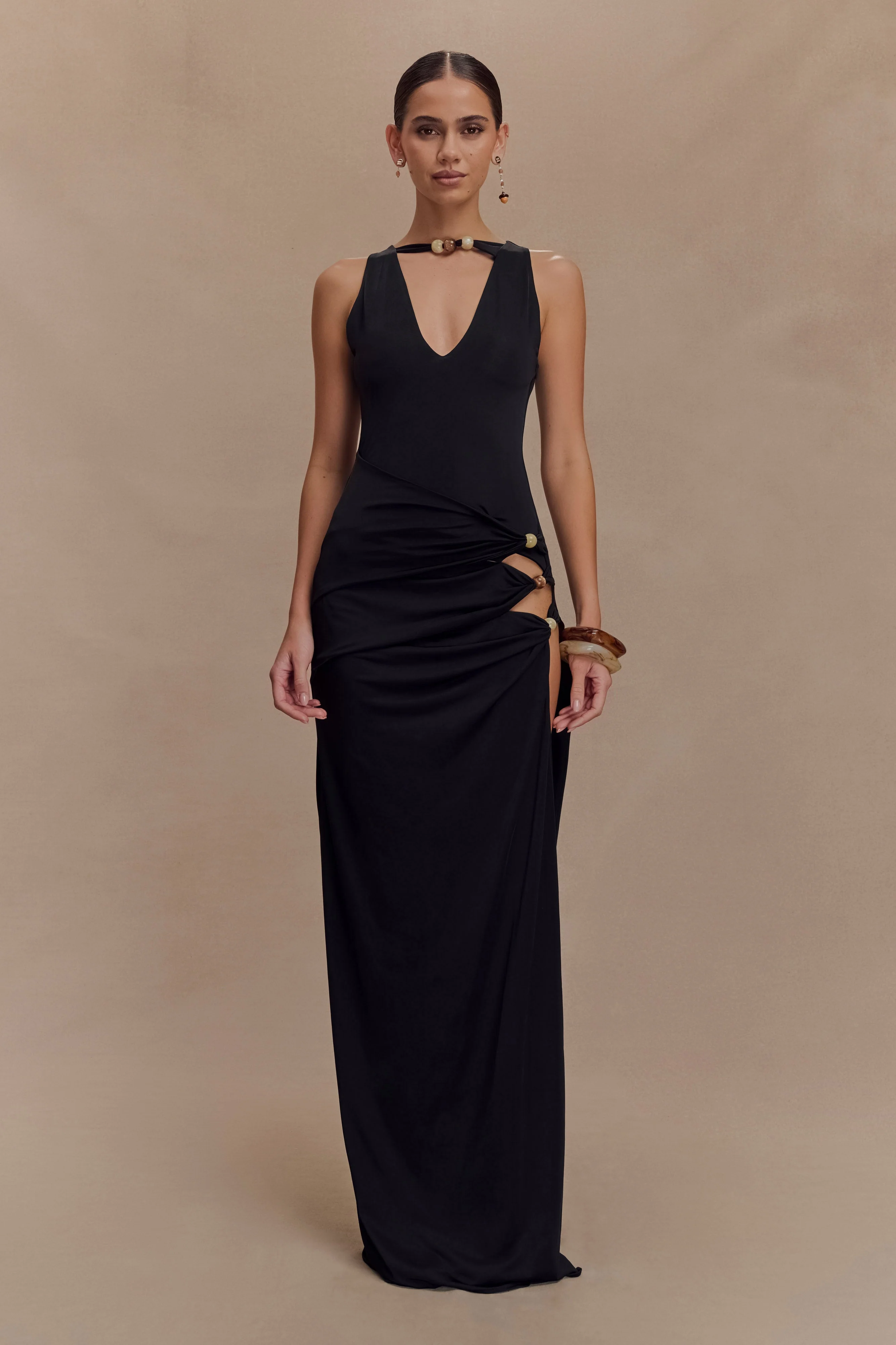 Kaiden Slinky Beaded Maxi Dress - Black - Image 4