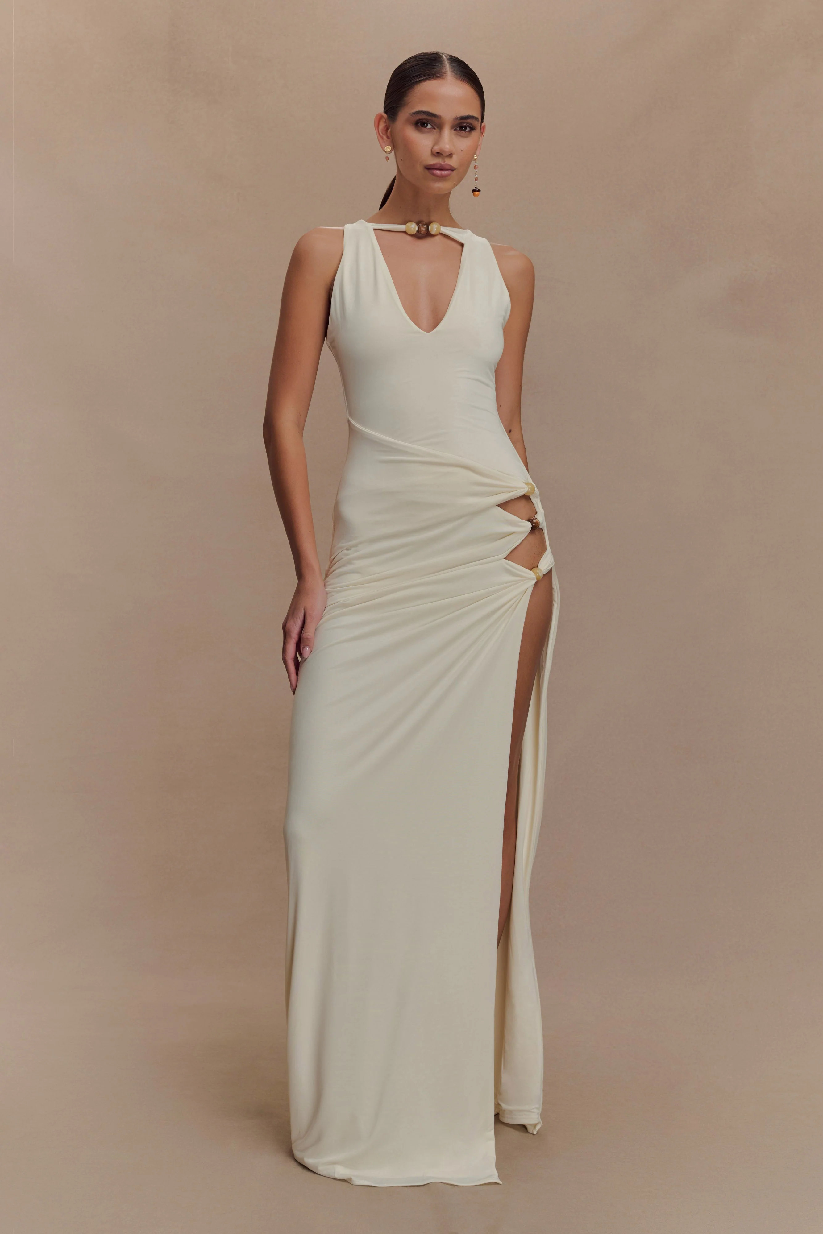 Kaiden Slinky Beaded Maxi Dress - Ivory - Image 5