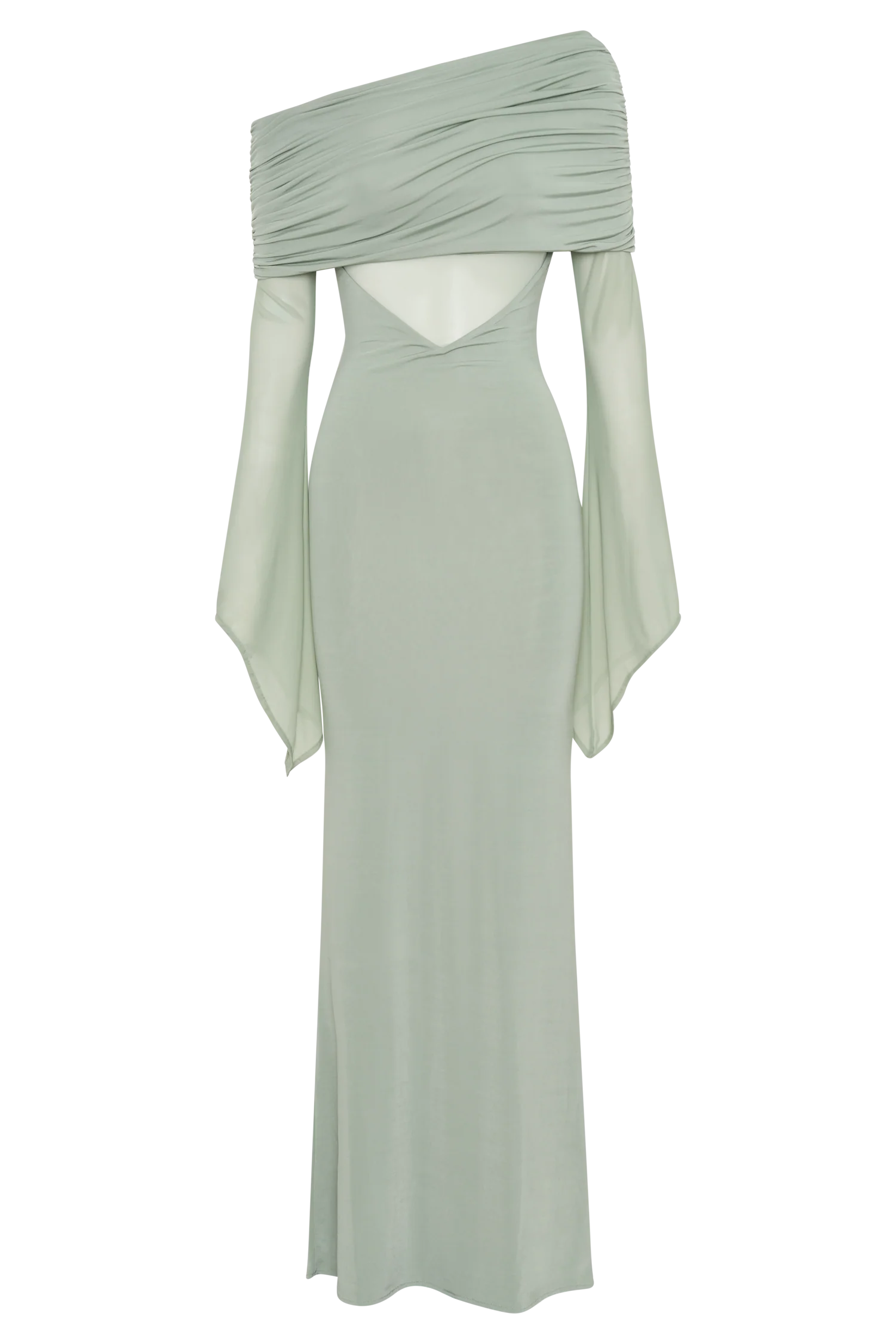 Kaitlin One Shoulder Slinky And Mesh Maxi Dress - Basil - Image 7