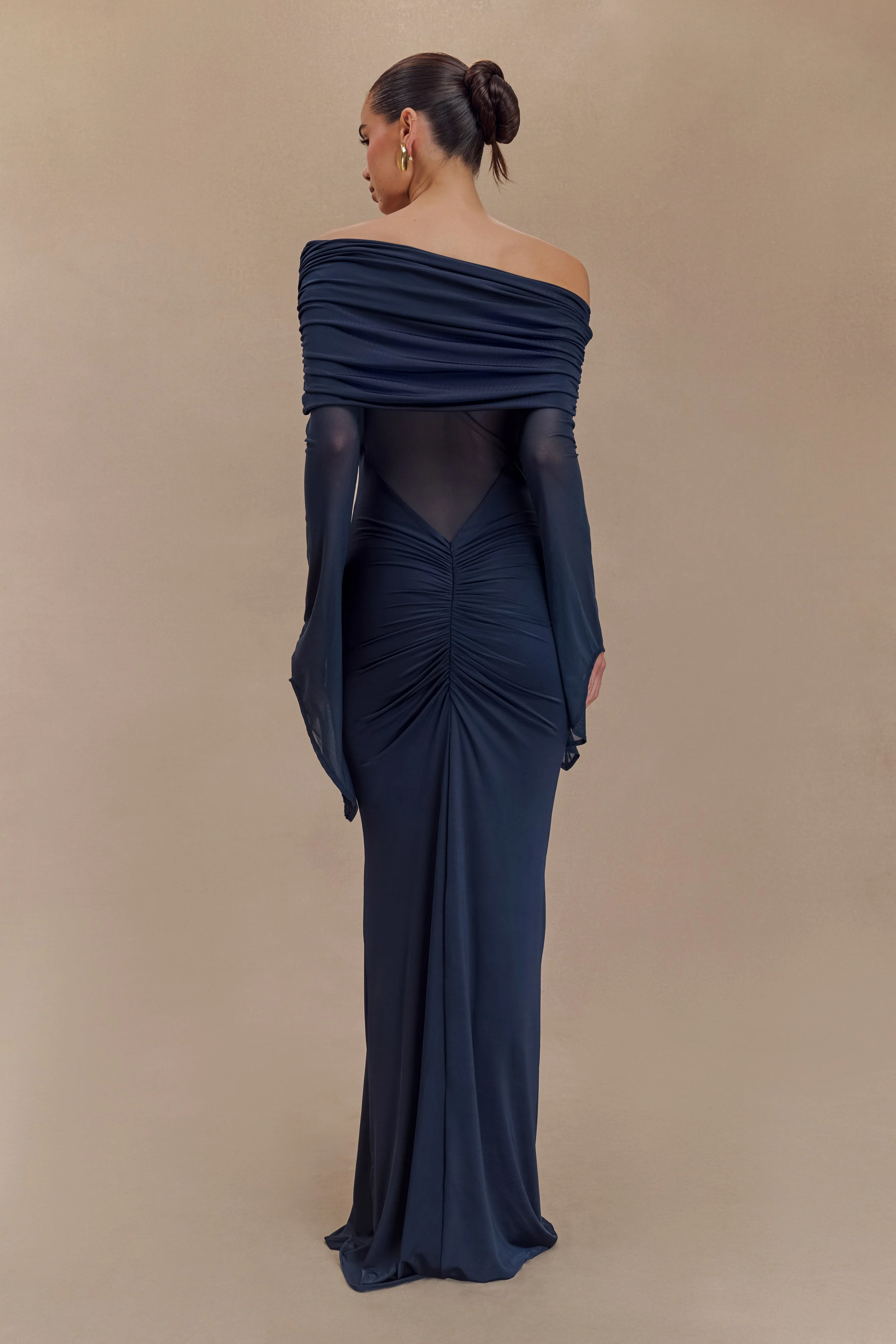 Kaitlin One Shoulder Slinky And Mesh Maxi Dress - Midnight Blue - Image 2