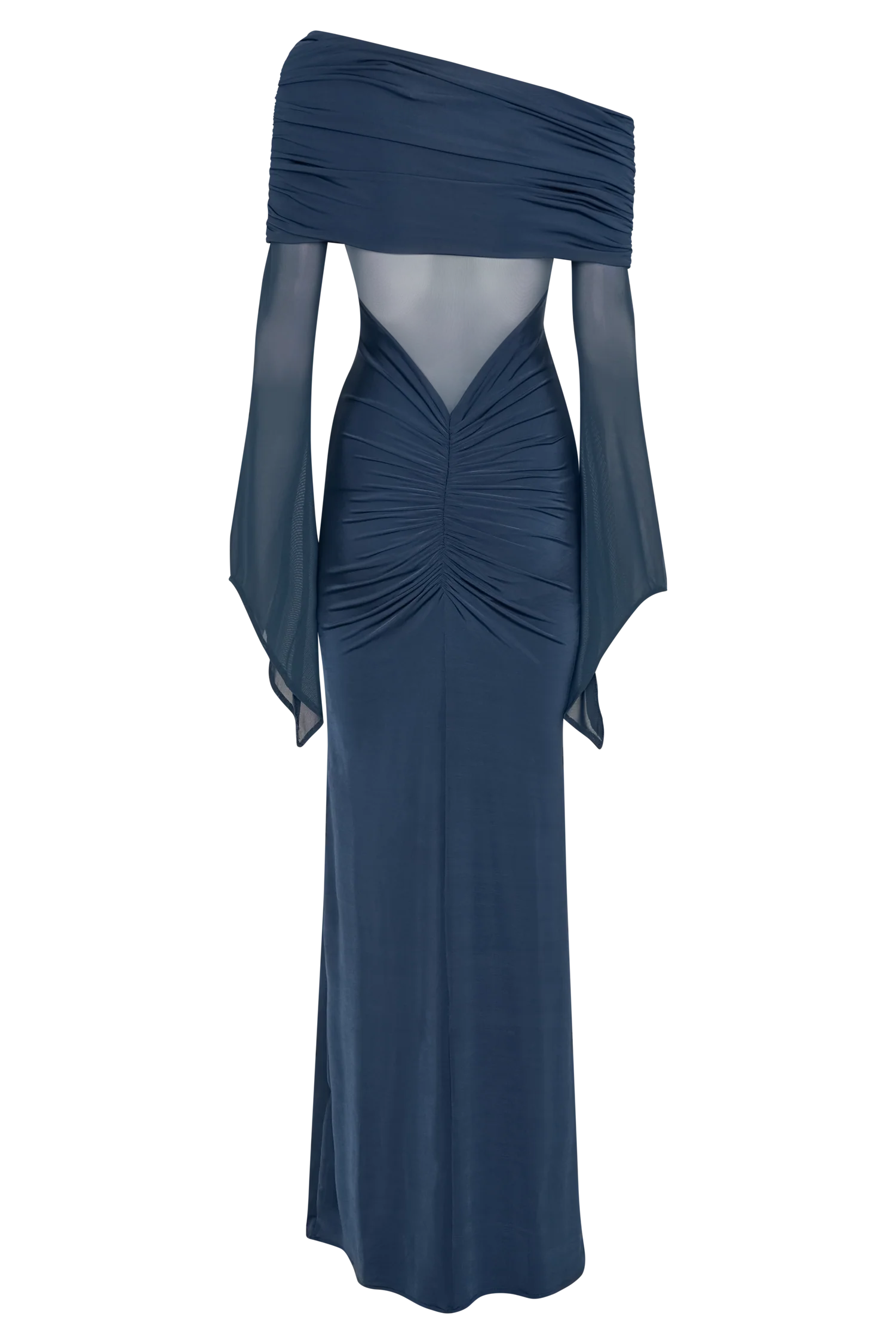Kaitlin One Shoulder Slinky And Mesh Maxi Dress - Midnight Blue - Image 7