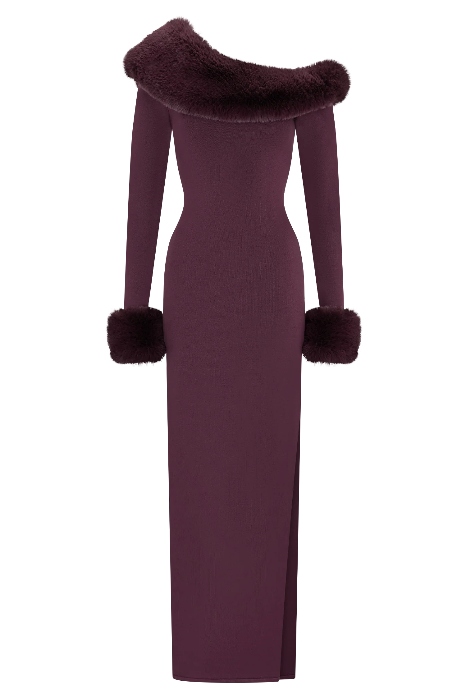 Karleigh Faux Fur Knit Maxi Dress - Plum - Image 9