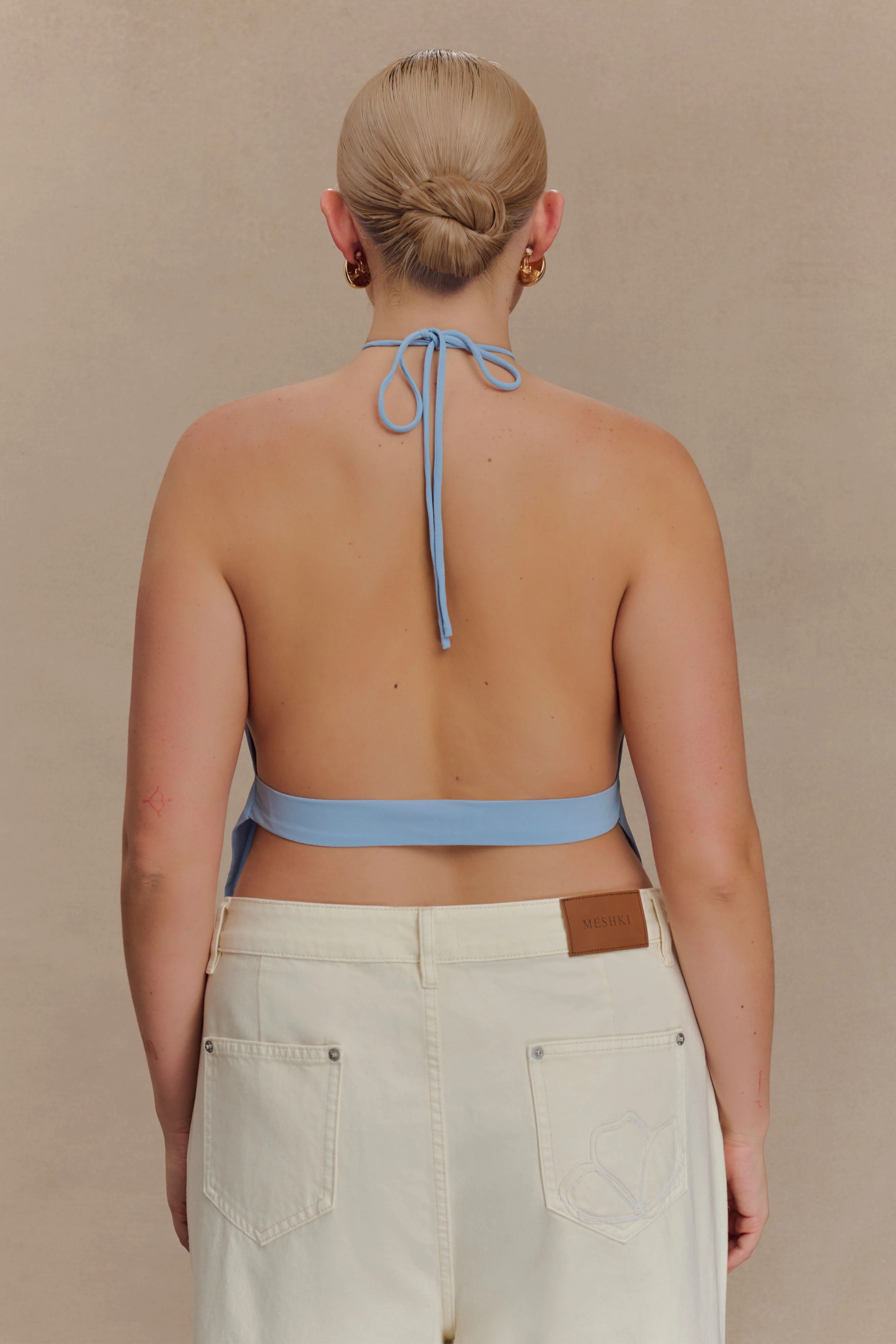 Katalina Chiffon Cowl Halter Top - Sky Blue - Image 7