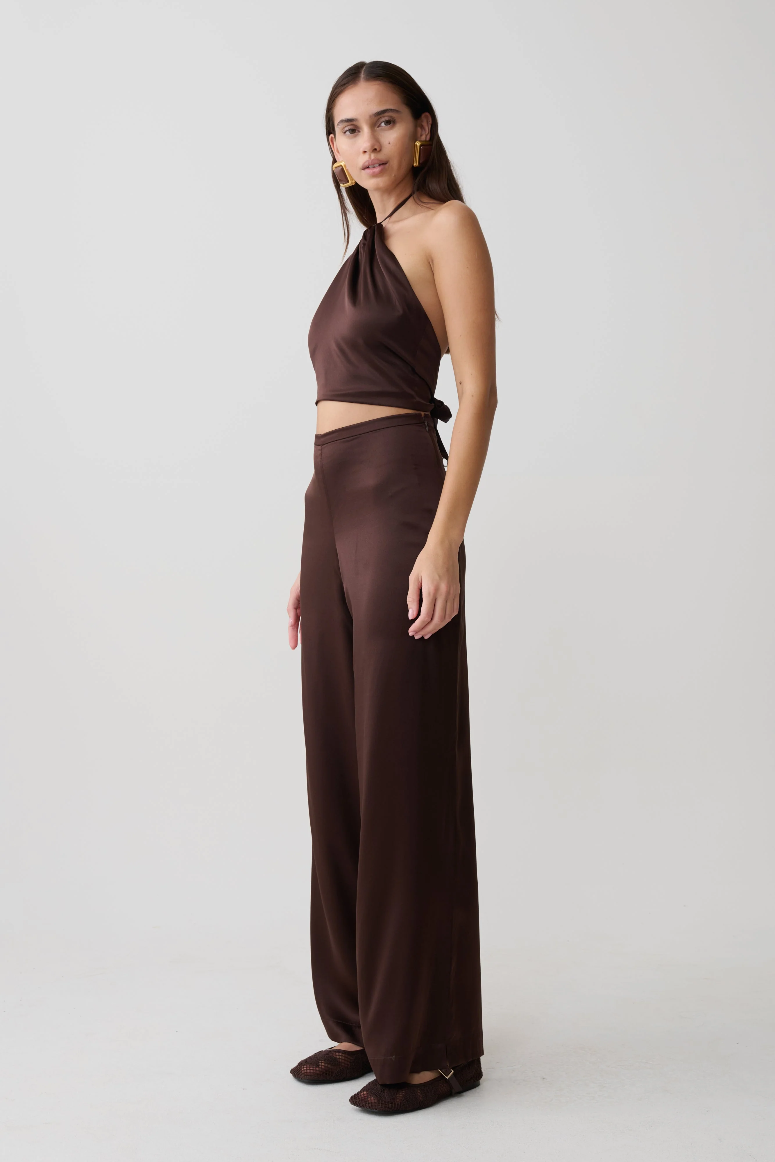 Kayla Silk Blend Straight Leg Pants - Dark Chocolate - Image 5