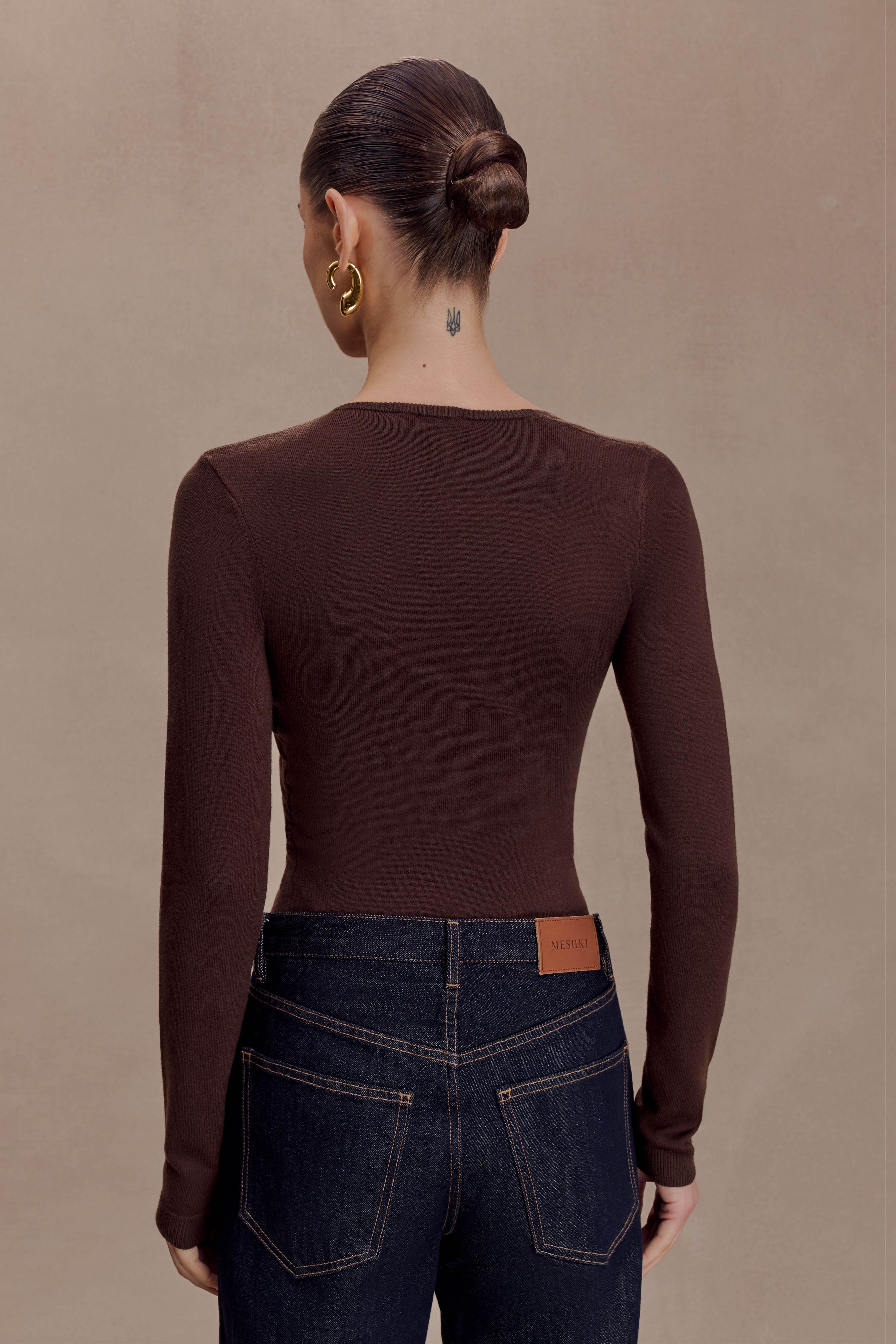 Kaylen Knit Long Sleeve Top - Dark Chocolate - Image 2