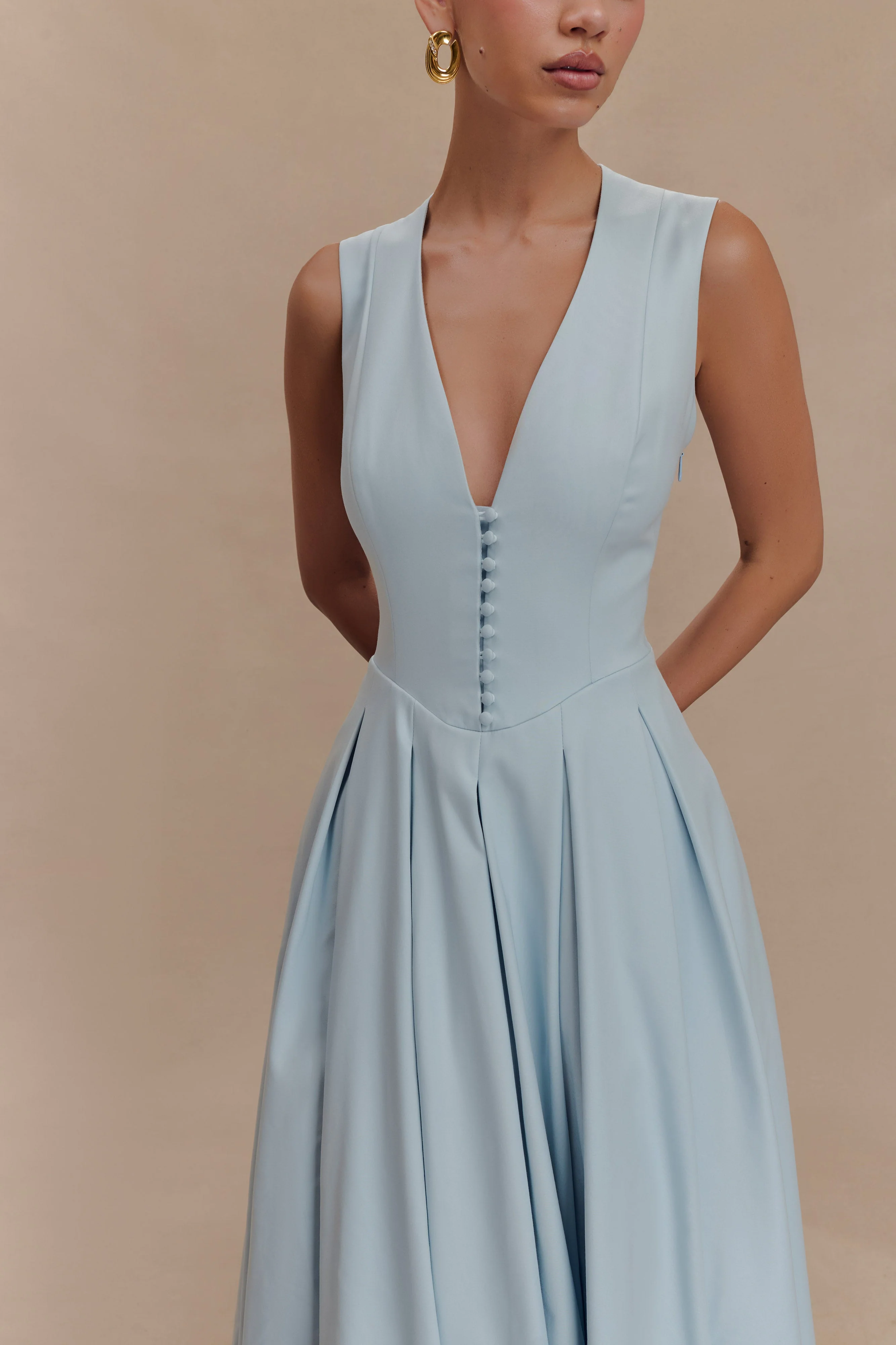 Keely Cotton Sleeveless Midi Dress - Sky Blue - Image 3