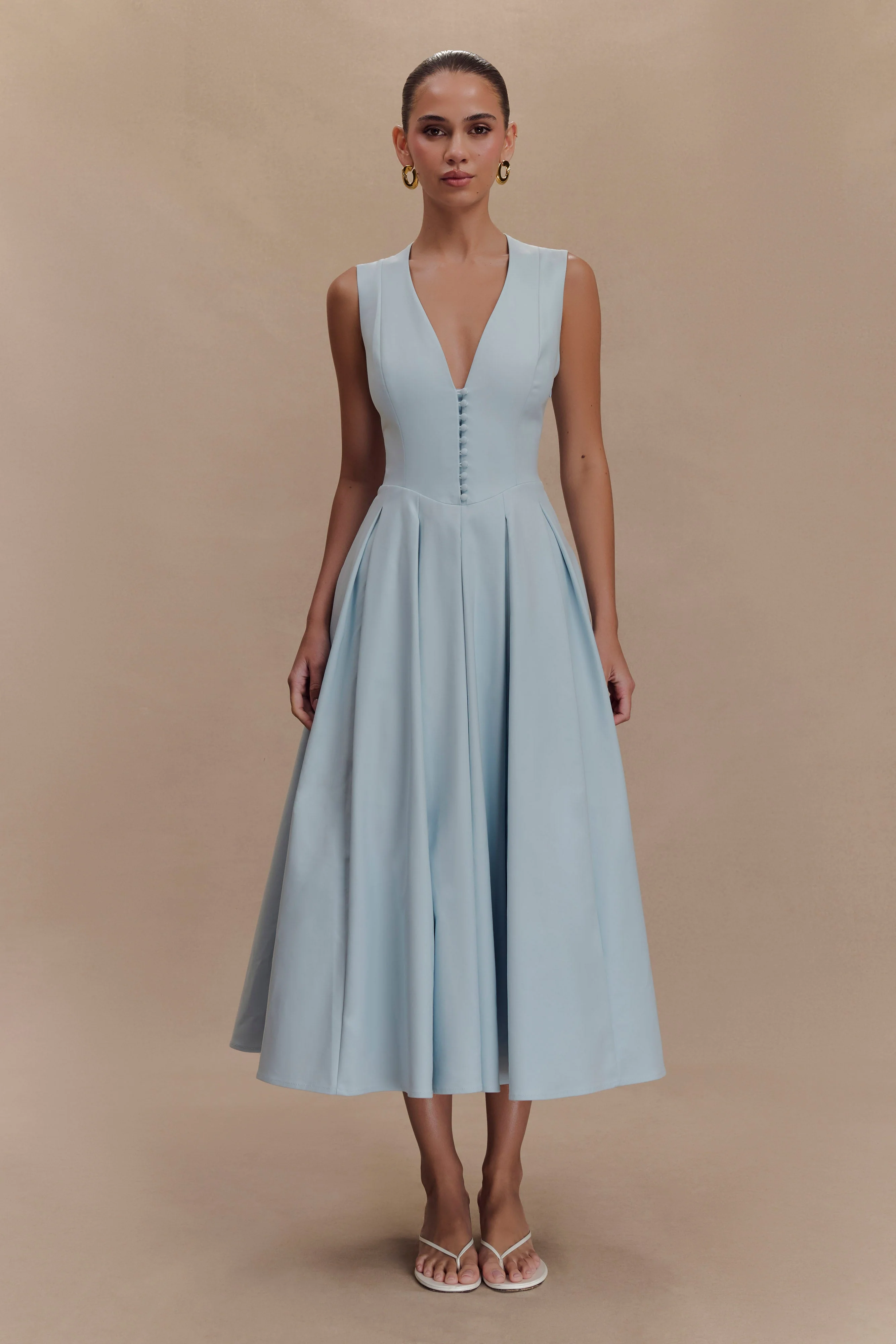 Keely Cotton Sleeveless Midi Dress - Sky Blue - Image 5
