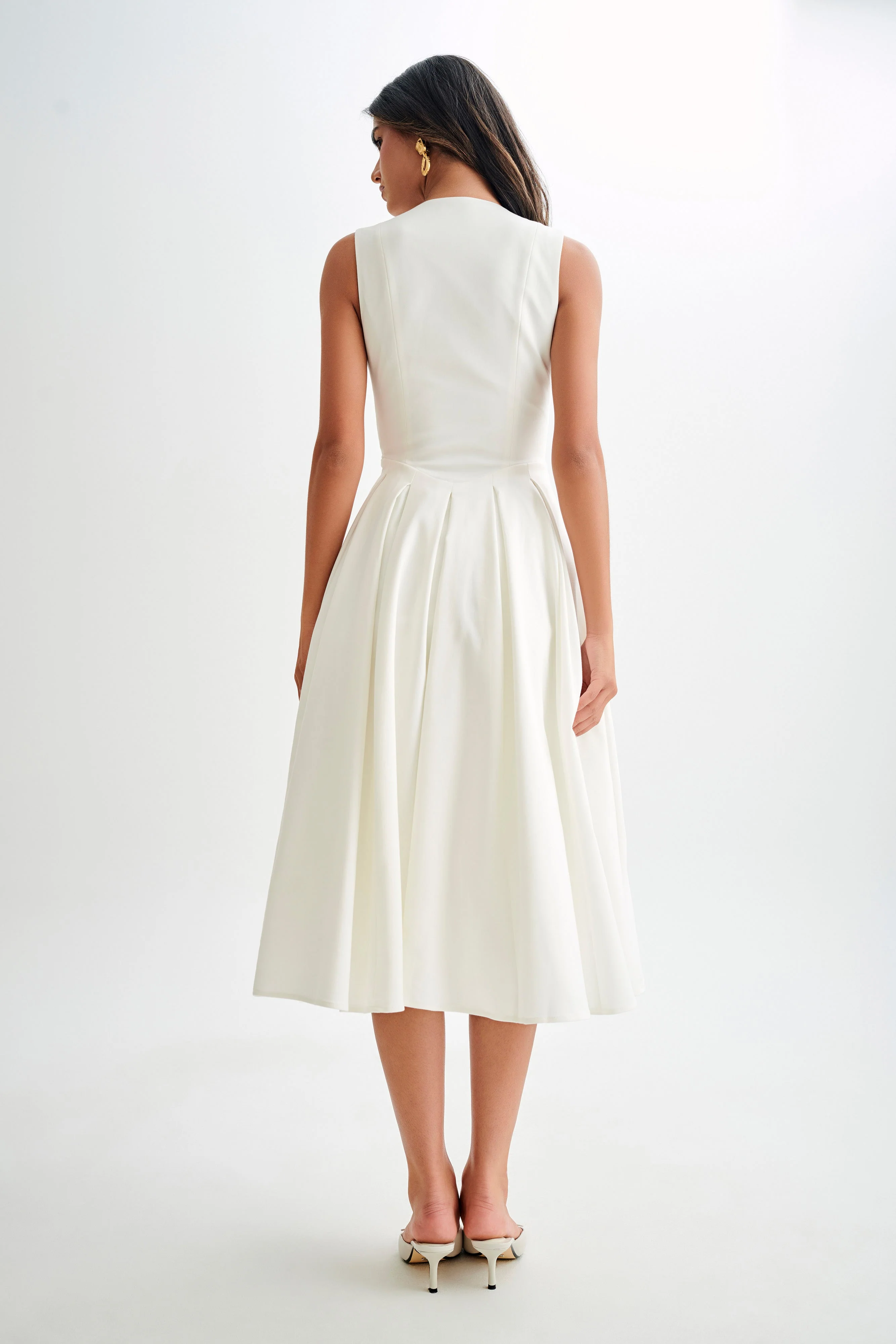 Keely Cotton Sleeveless Midi Dress - White - Image 3