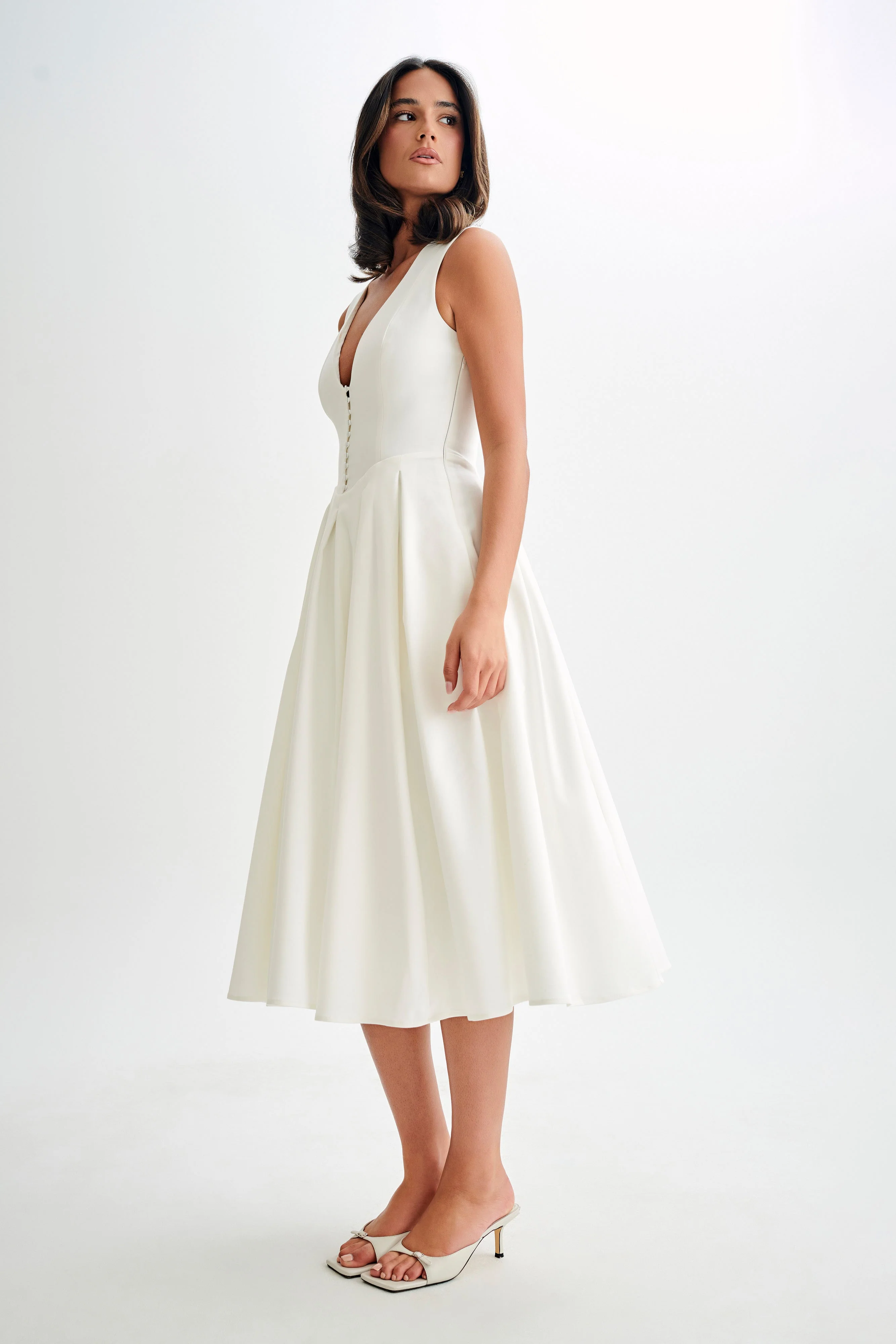 Keely Cotton Sleeveless Midi Dress - White - Image 6
