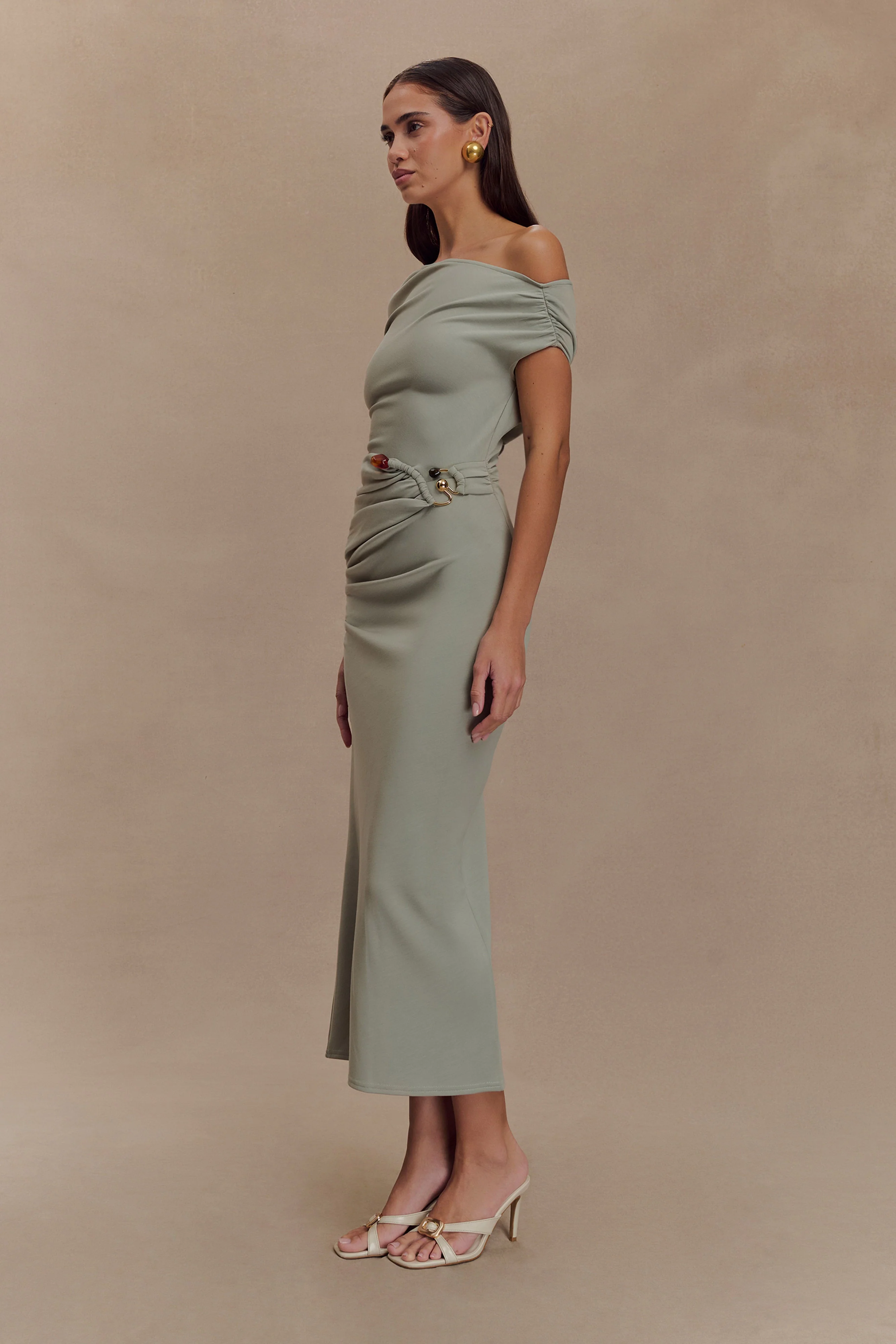 Kendra Scuba Jersey Midi Dress With Hardware - Sage - Image 4