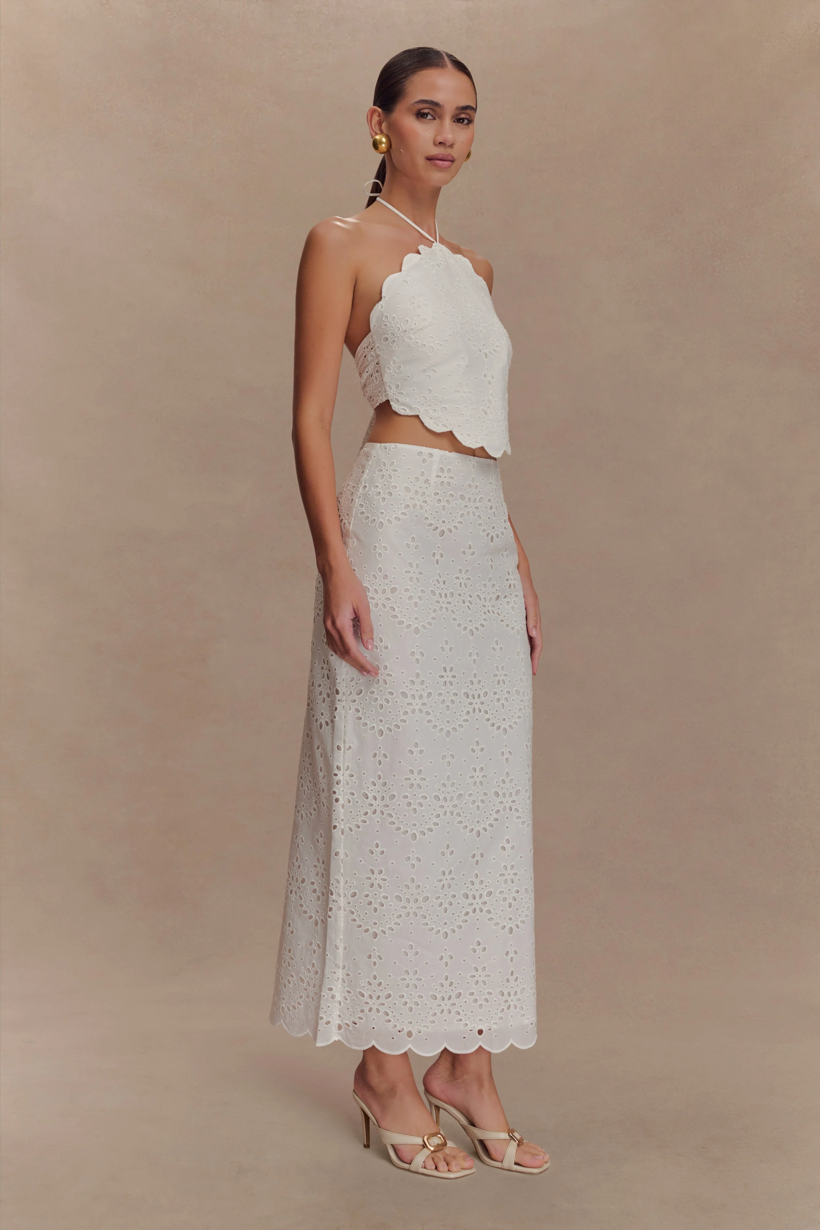 Kensley Broderie Midi Skirt - White - Image 4
