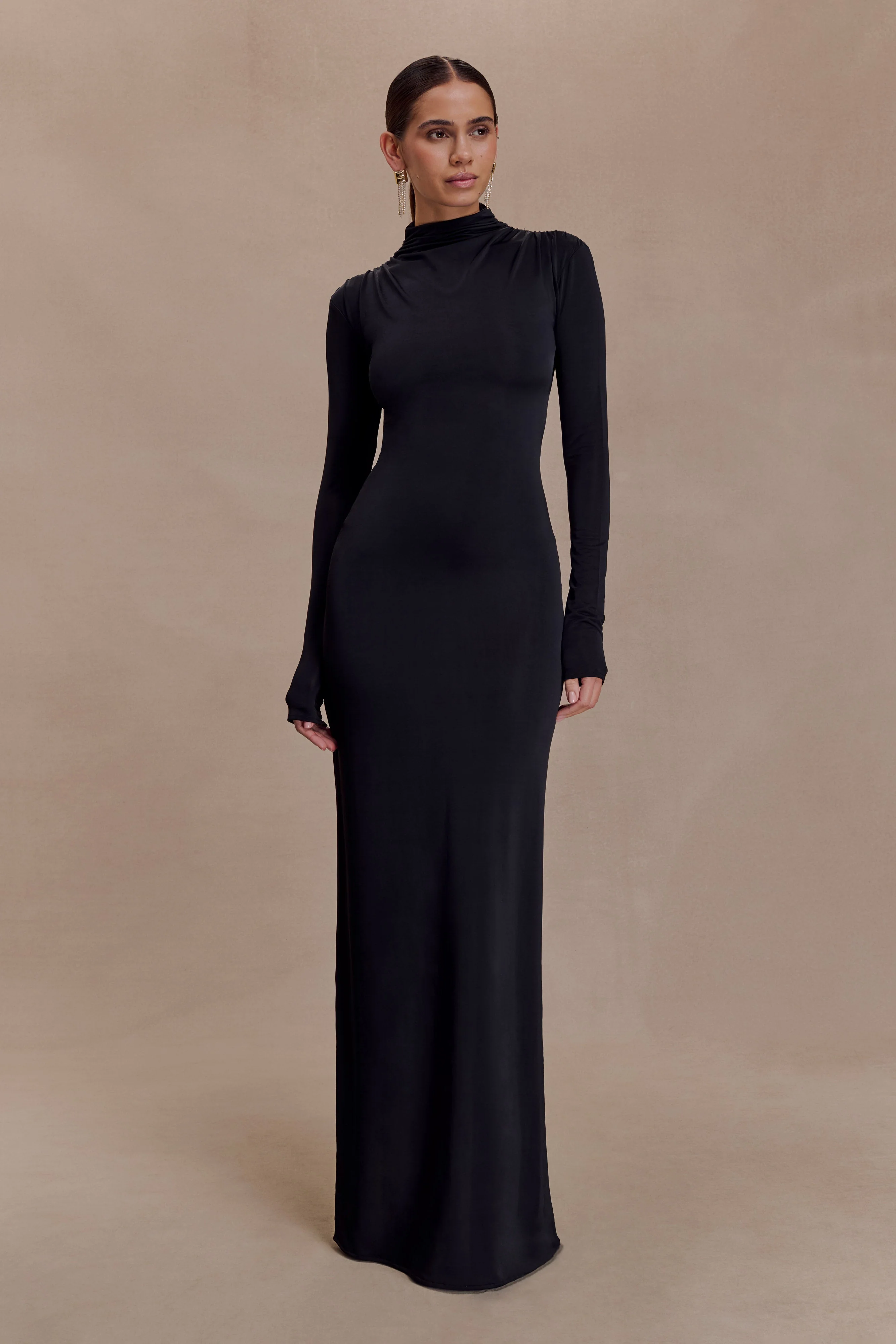 Kiyah Slinky Cut Out Maxi Dress - Black - Image 2