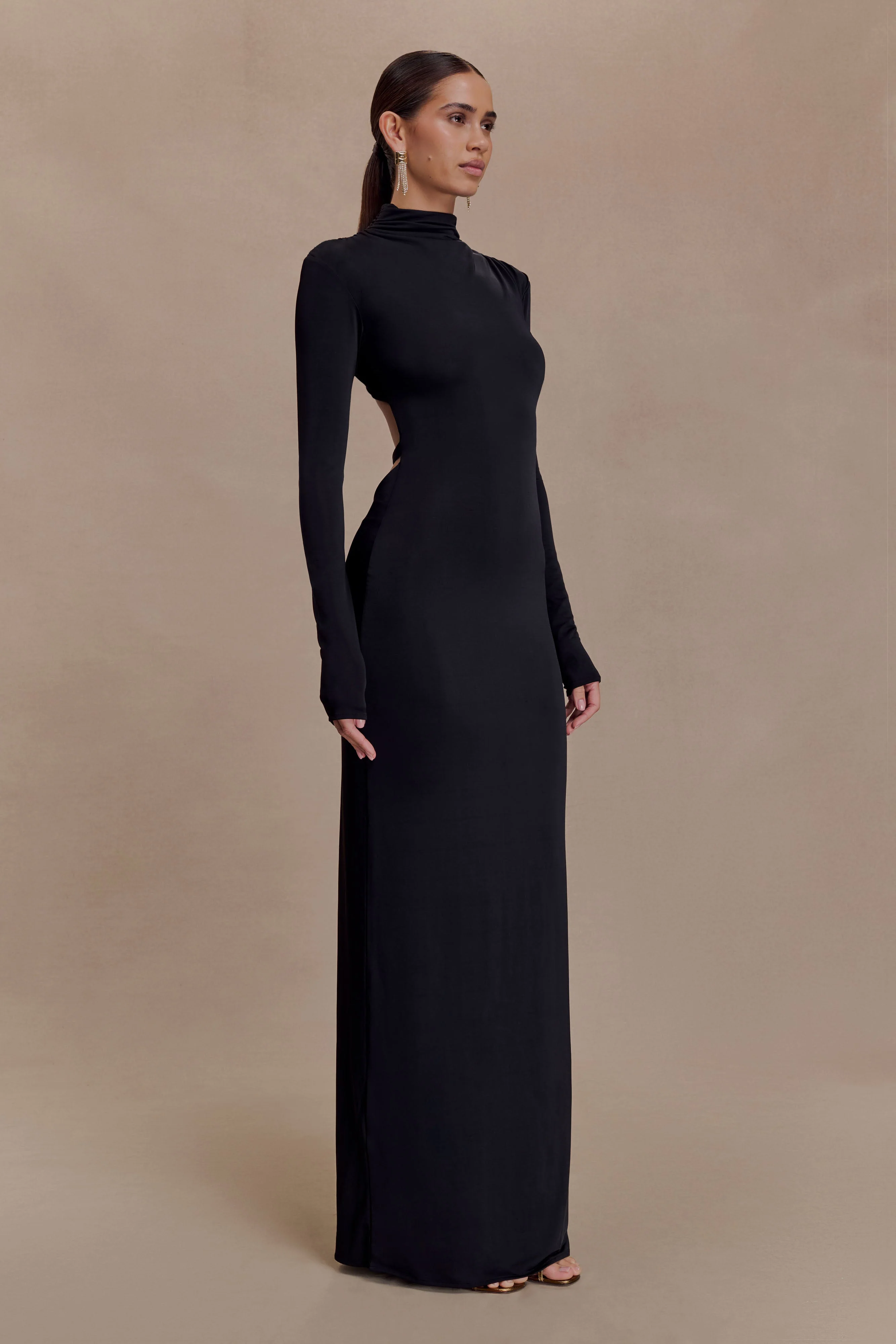 Kiyah Slinky Cut Out Maxi Dress - Black - Image 4
