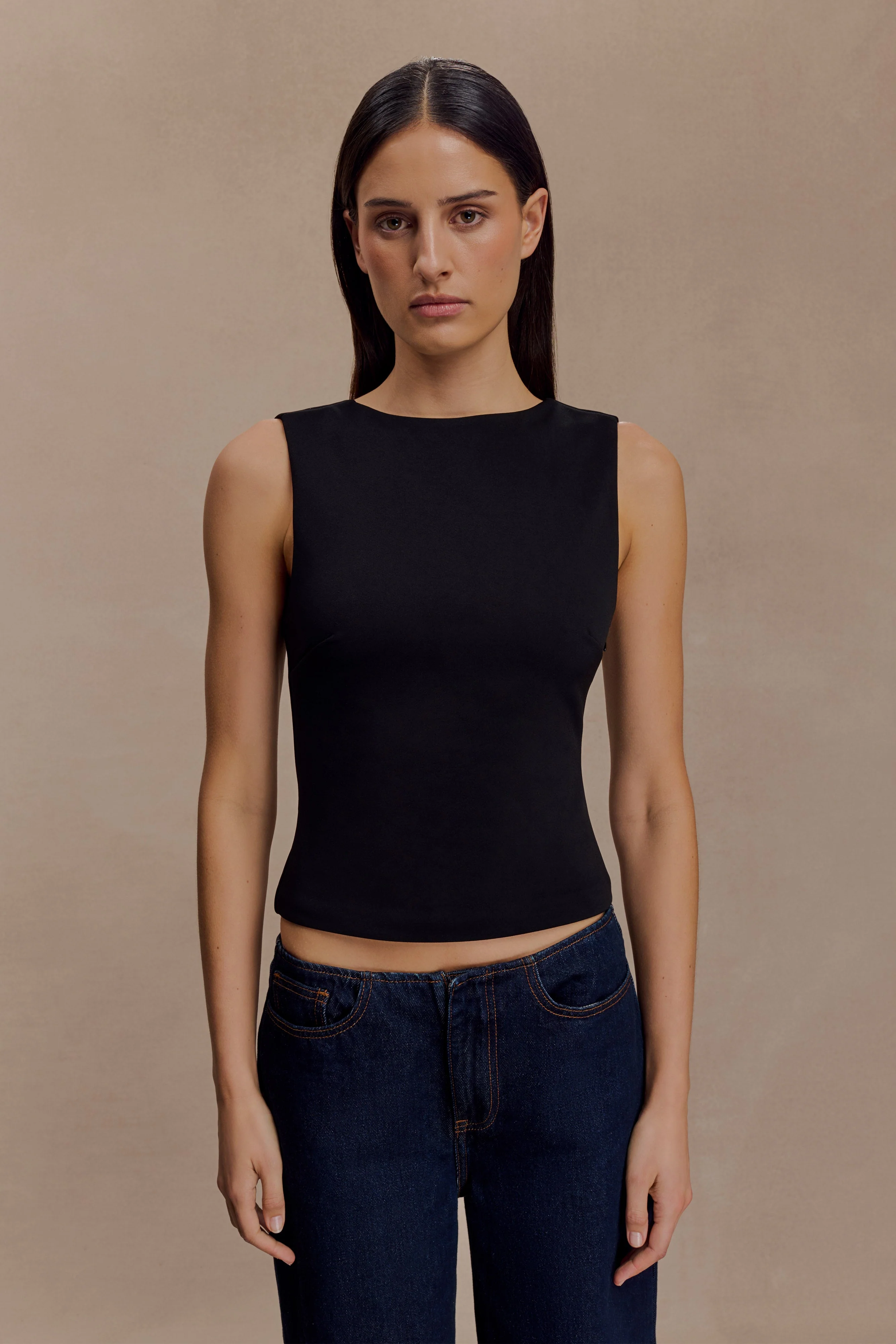 Kyra Open Back Scuba Crepe Top - Black - Image 4