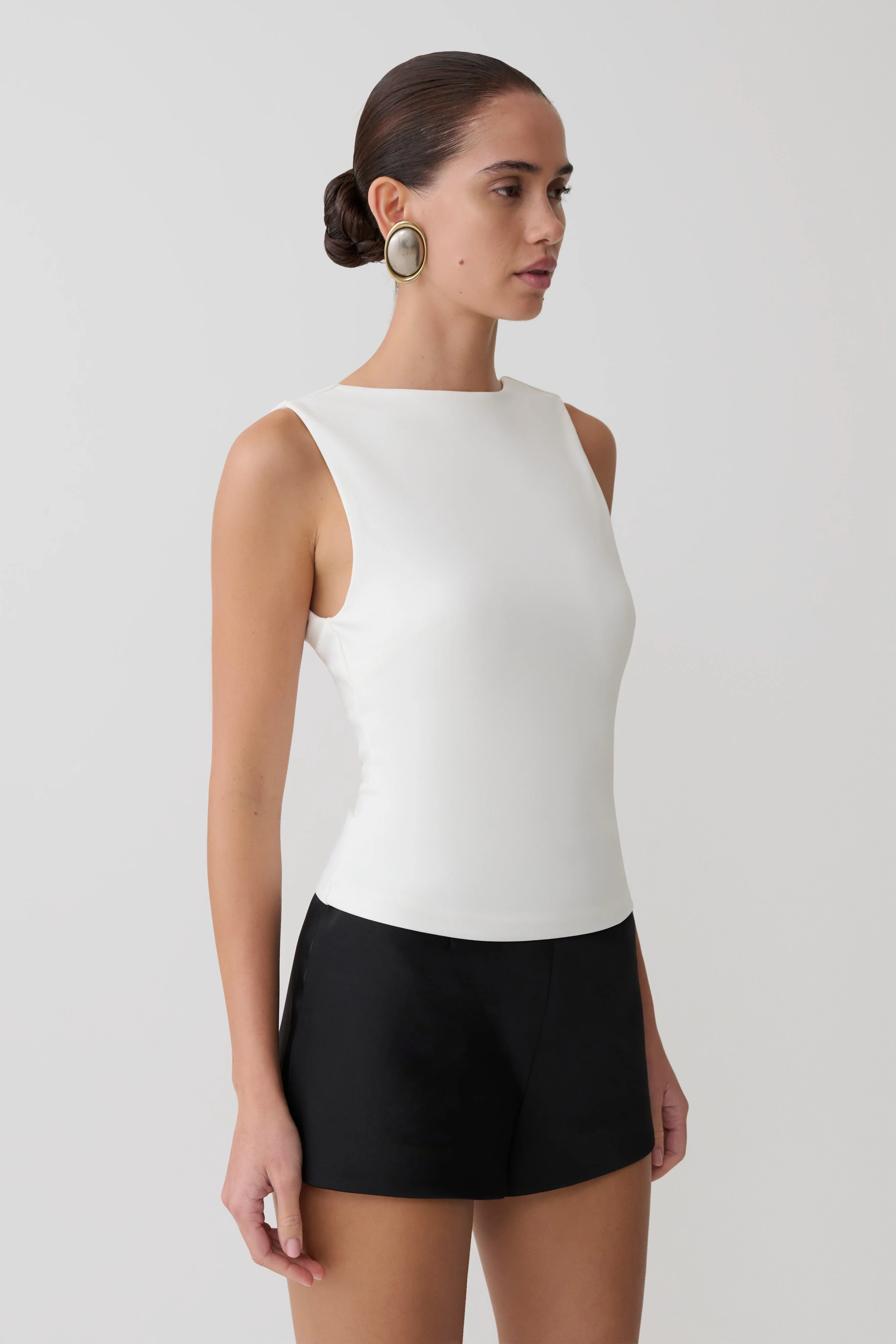 Kyra Open Back Scuba Crepe Top - White - Image 3