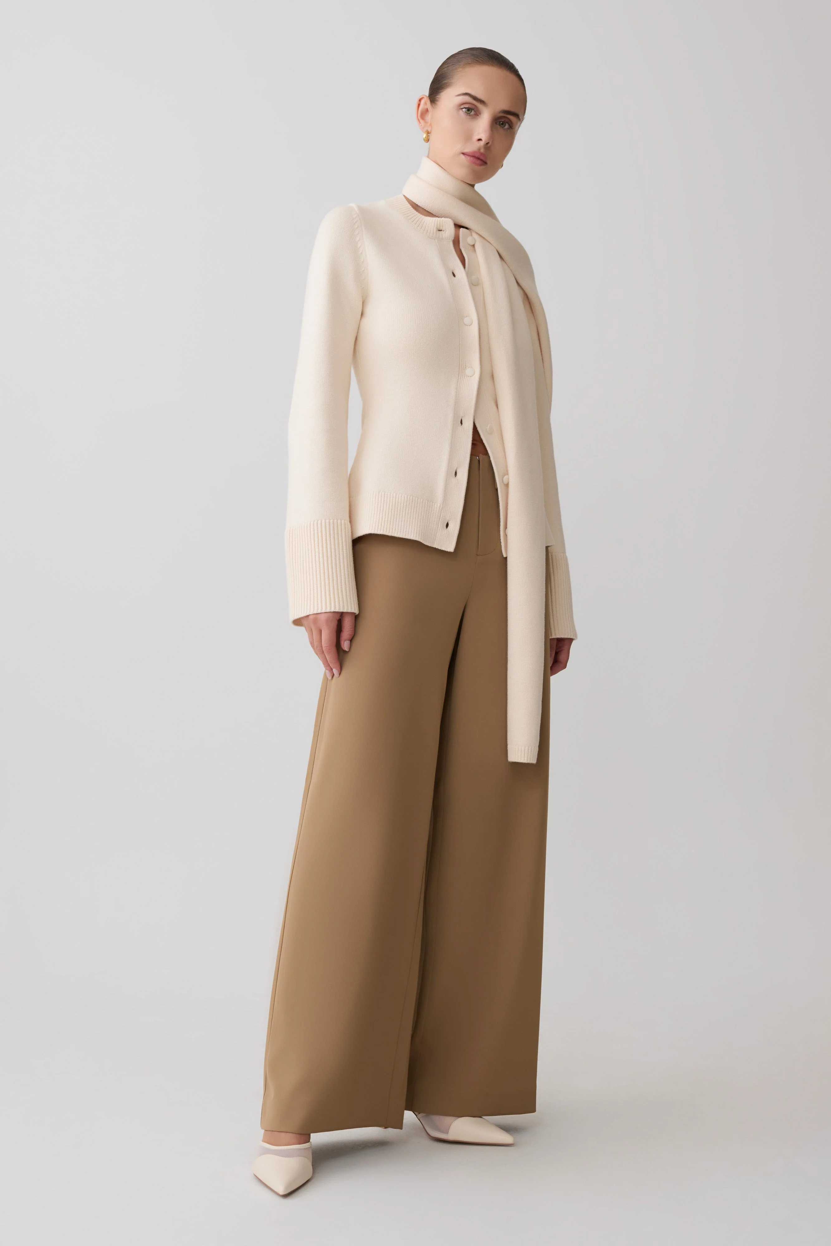 Lara Knit Cardigan With Scarf - Ivory - Image 5