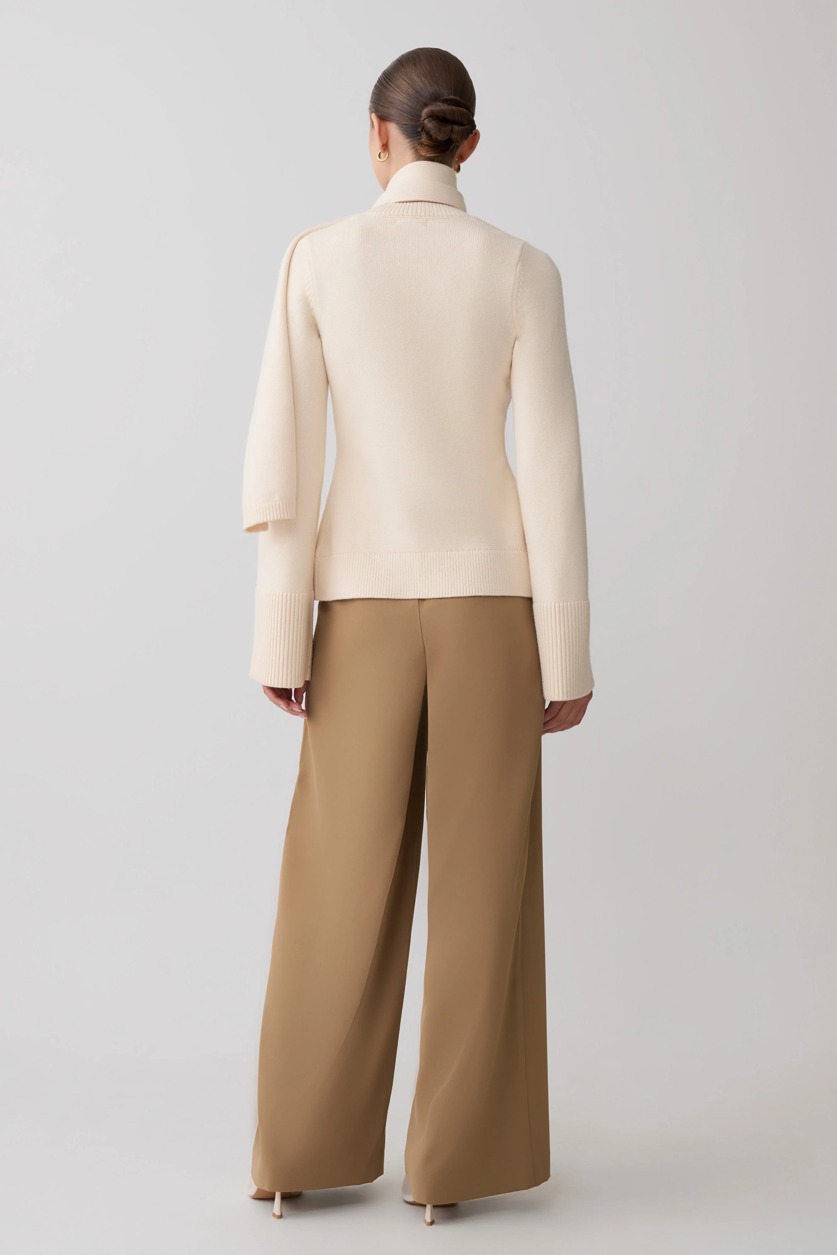 Lara Knit Cardigan With Scarf - Ivory - Image 6