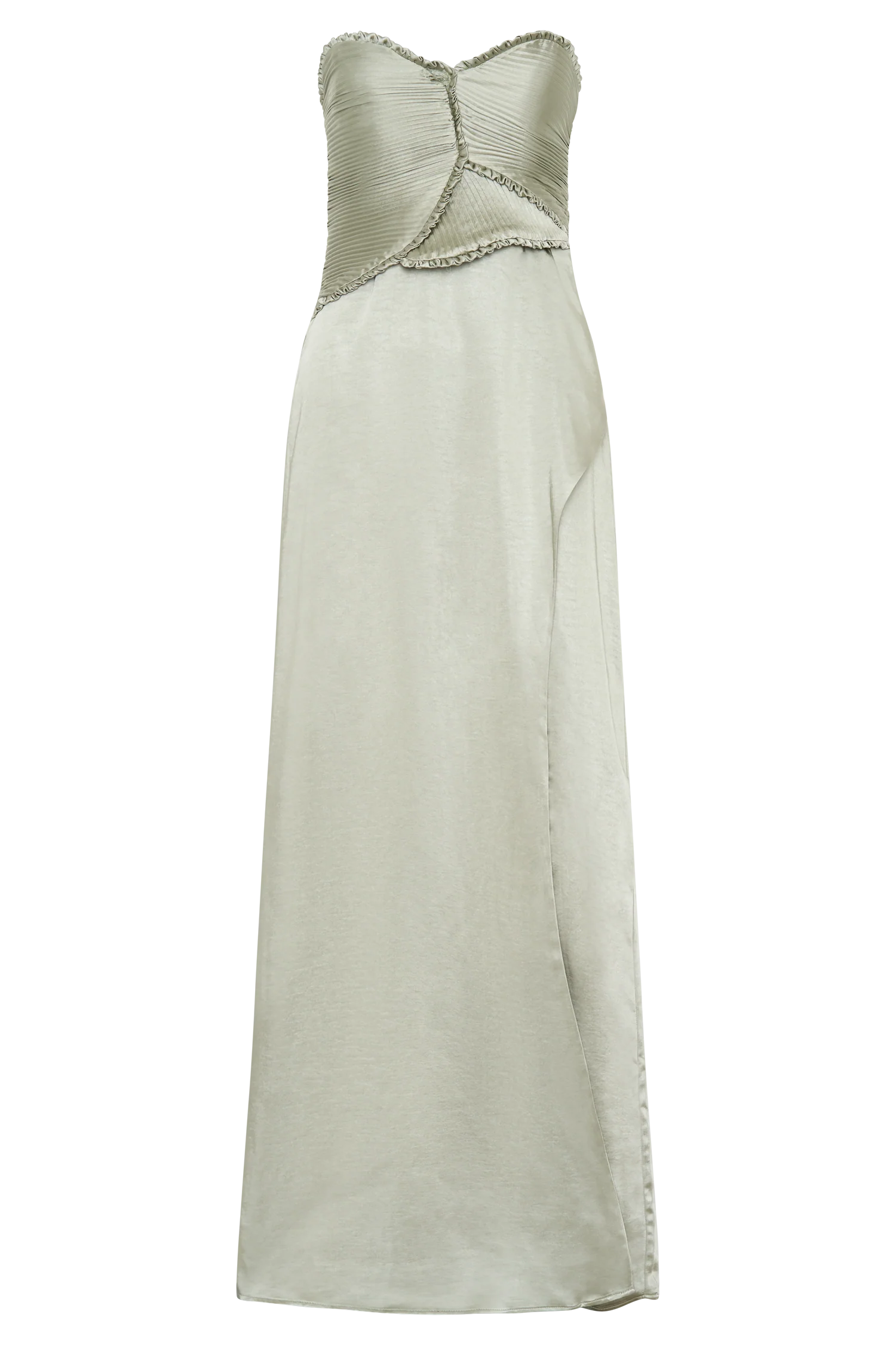 Larissa Satin Maxi Dress With Ruched Petals - Sage - Image 7
