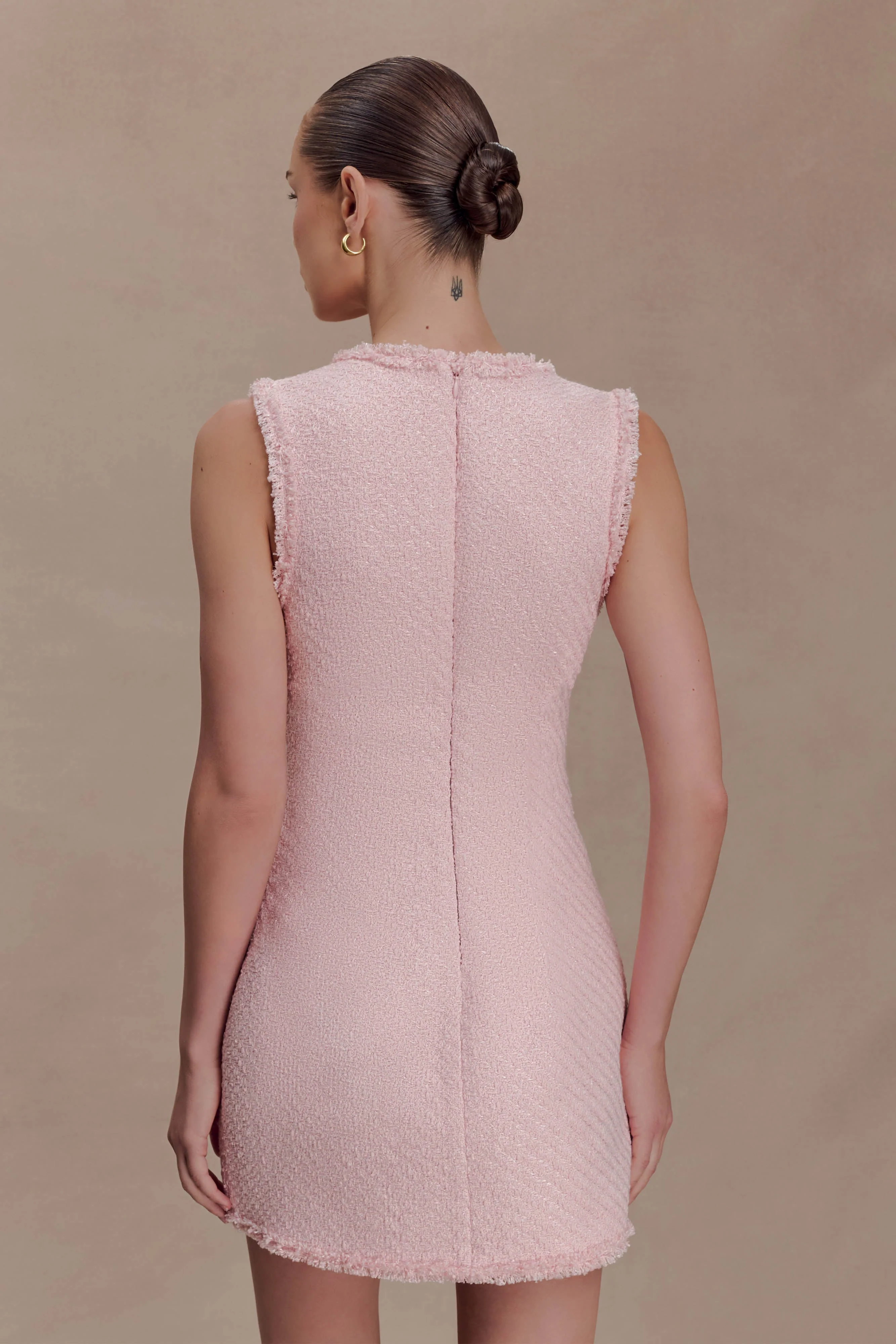 Lea Tweed Sleeveless Mini Dress - Baby Pink - Image 4