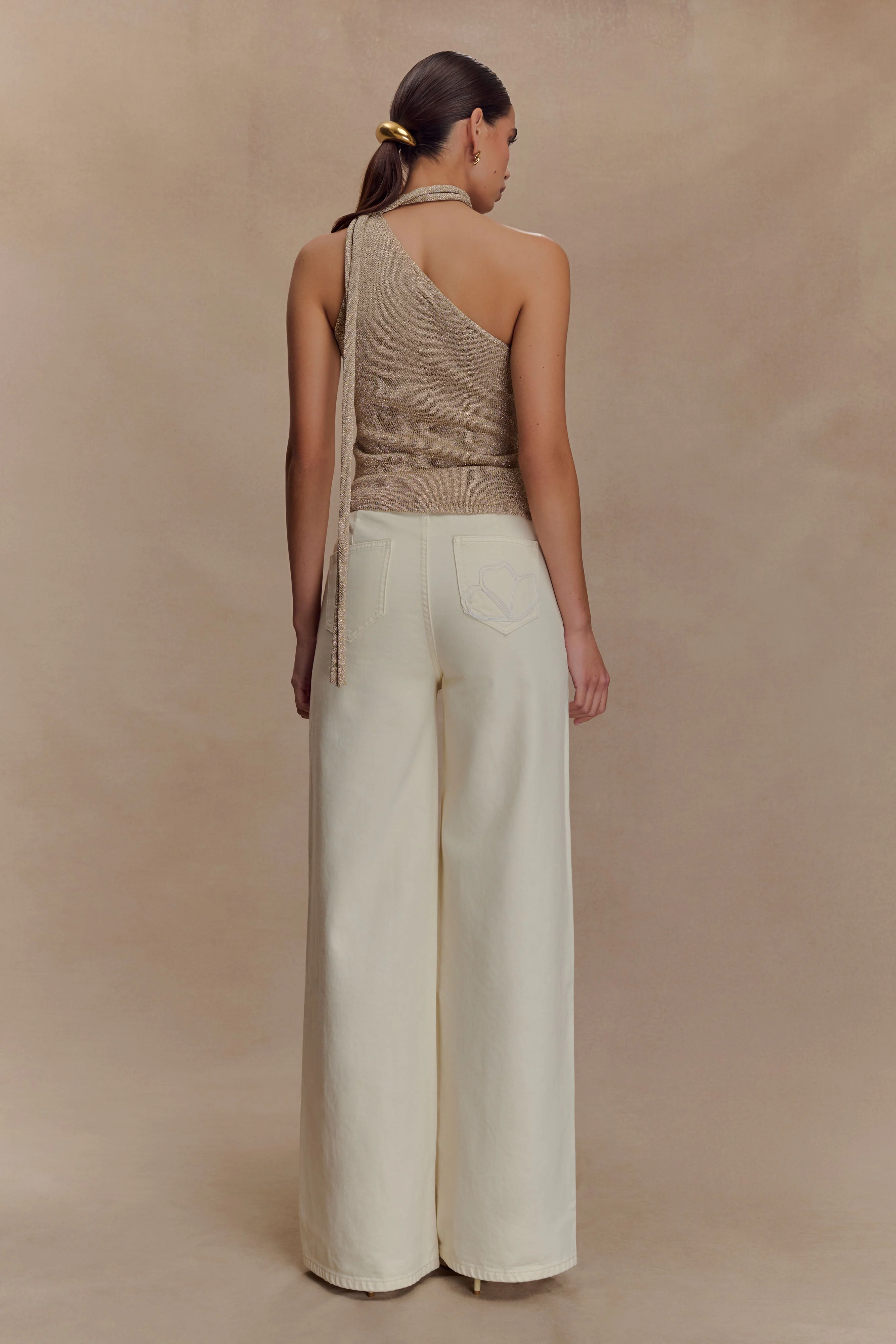 Leone One Shoulder Metallic Knit Top - Gold - Image 5