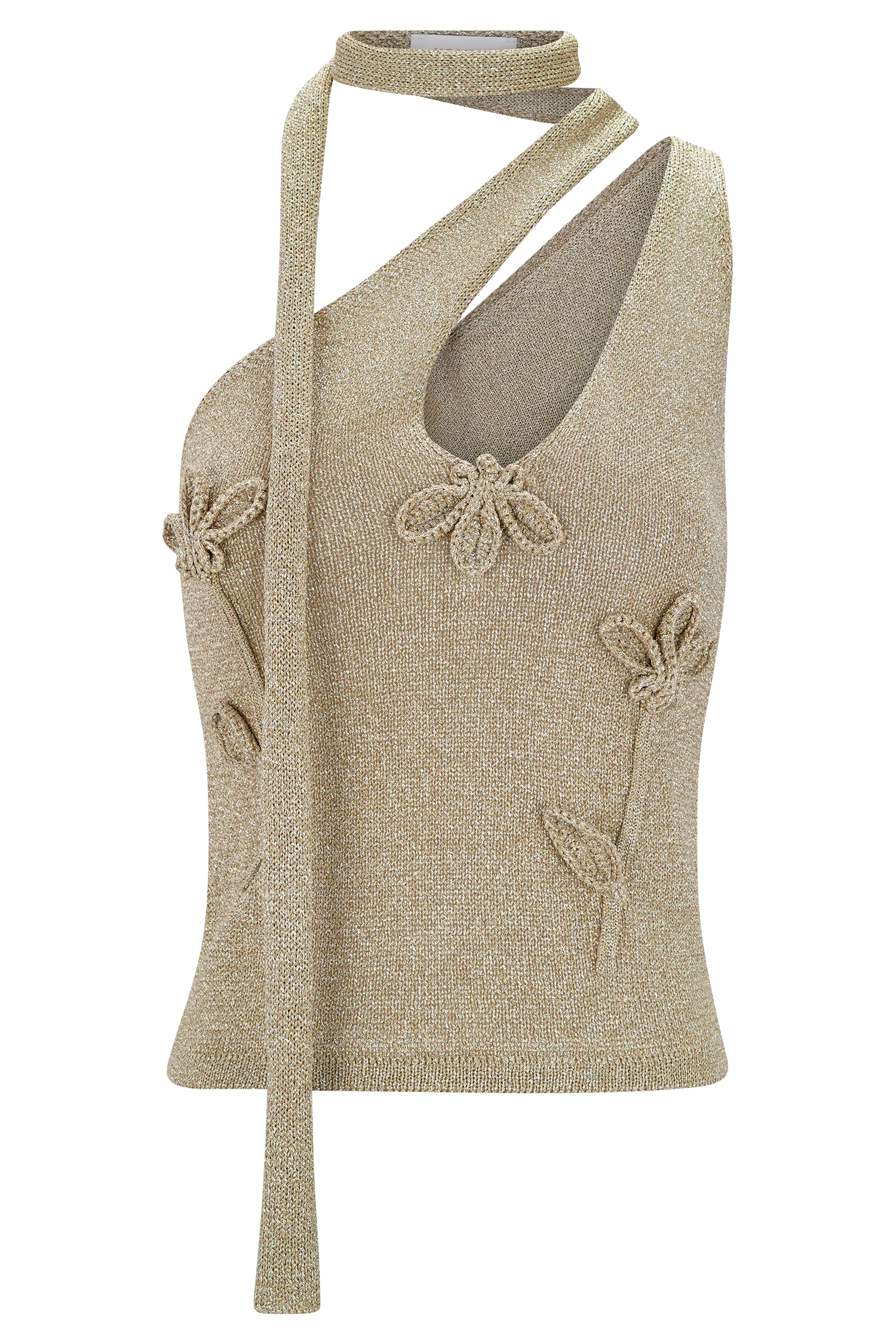 Leone One Shoulder Metallic Knit Top - Gold - Image 9
