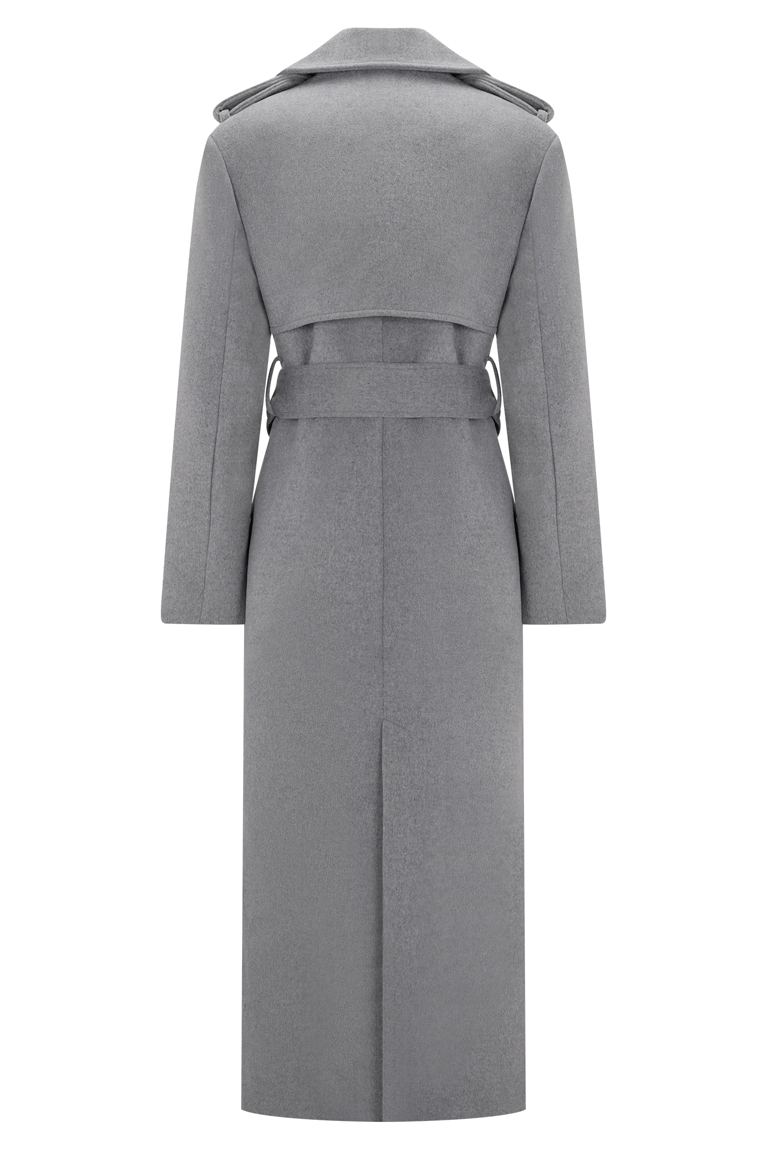 Levi Long Trench Wool Coat - Grey Marle - Image 9