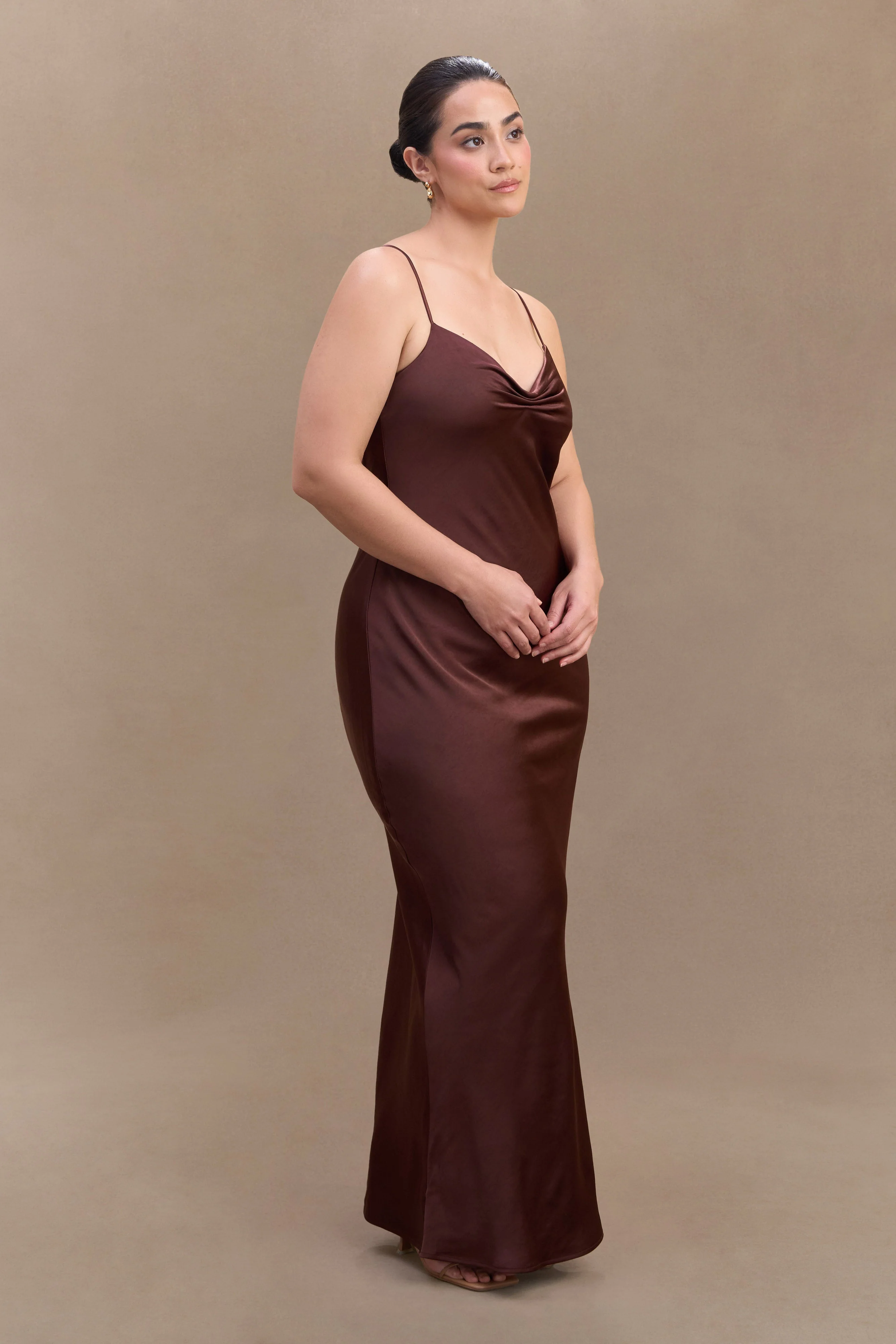 Lilly Sweetheart Satin Maxi Dress - Dark Chocolate - Image 7