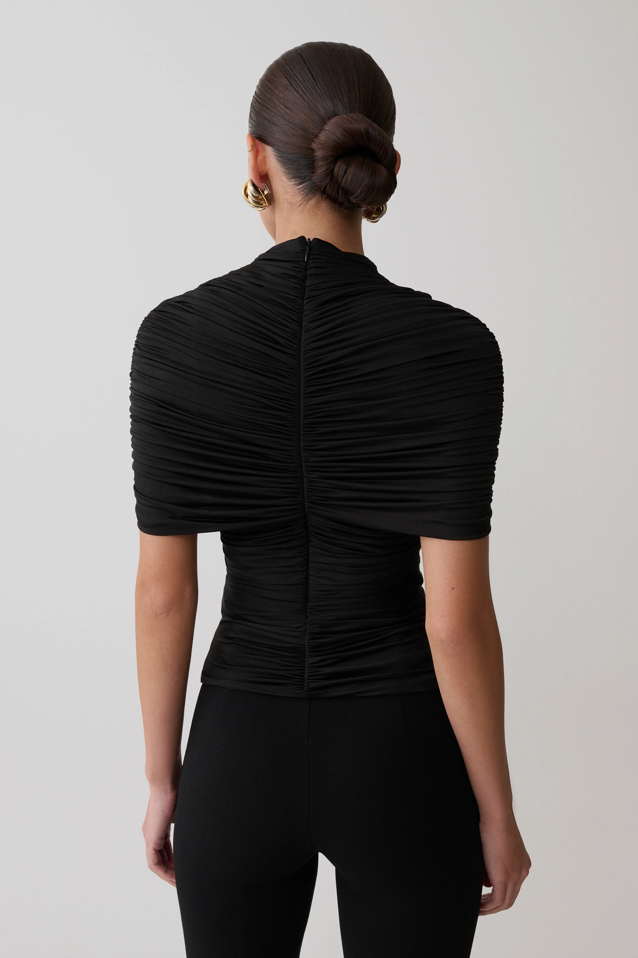 Linh Slinky High Neck Gathered Top - Black - Image 2