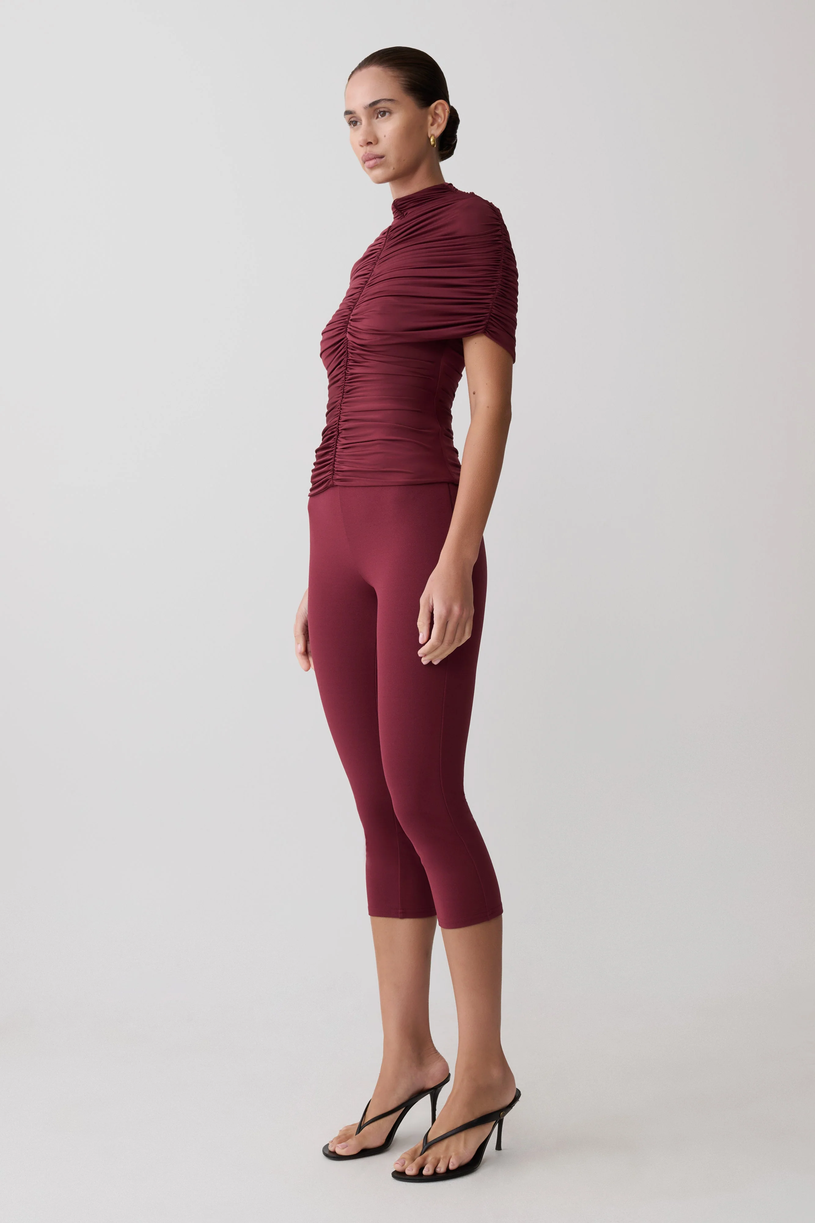 Linh Slinky High Neck Gathered Top - Mahogany - Image 4