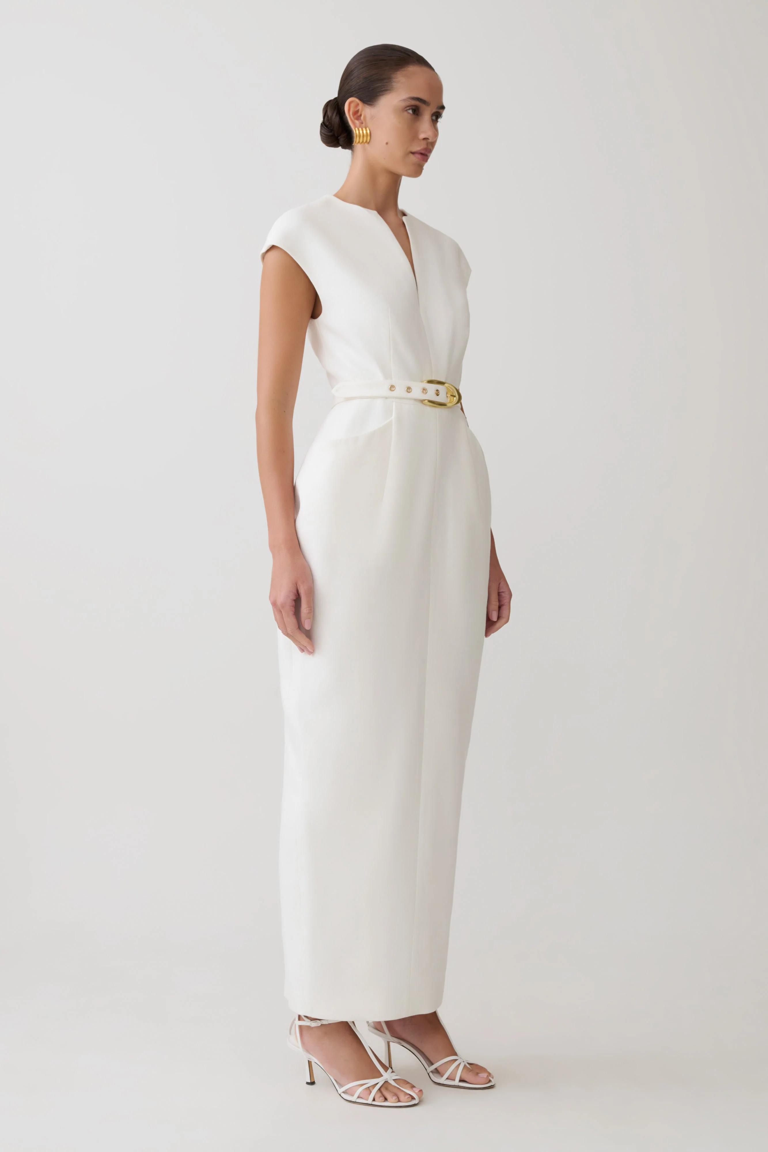 Livia V Neck Linen Maxi Dress - White - Image 5
