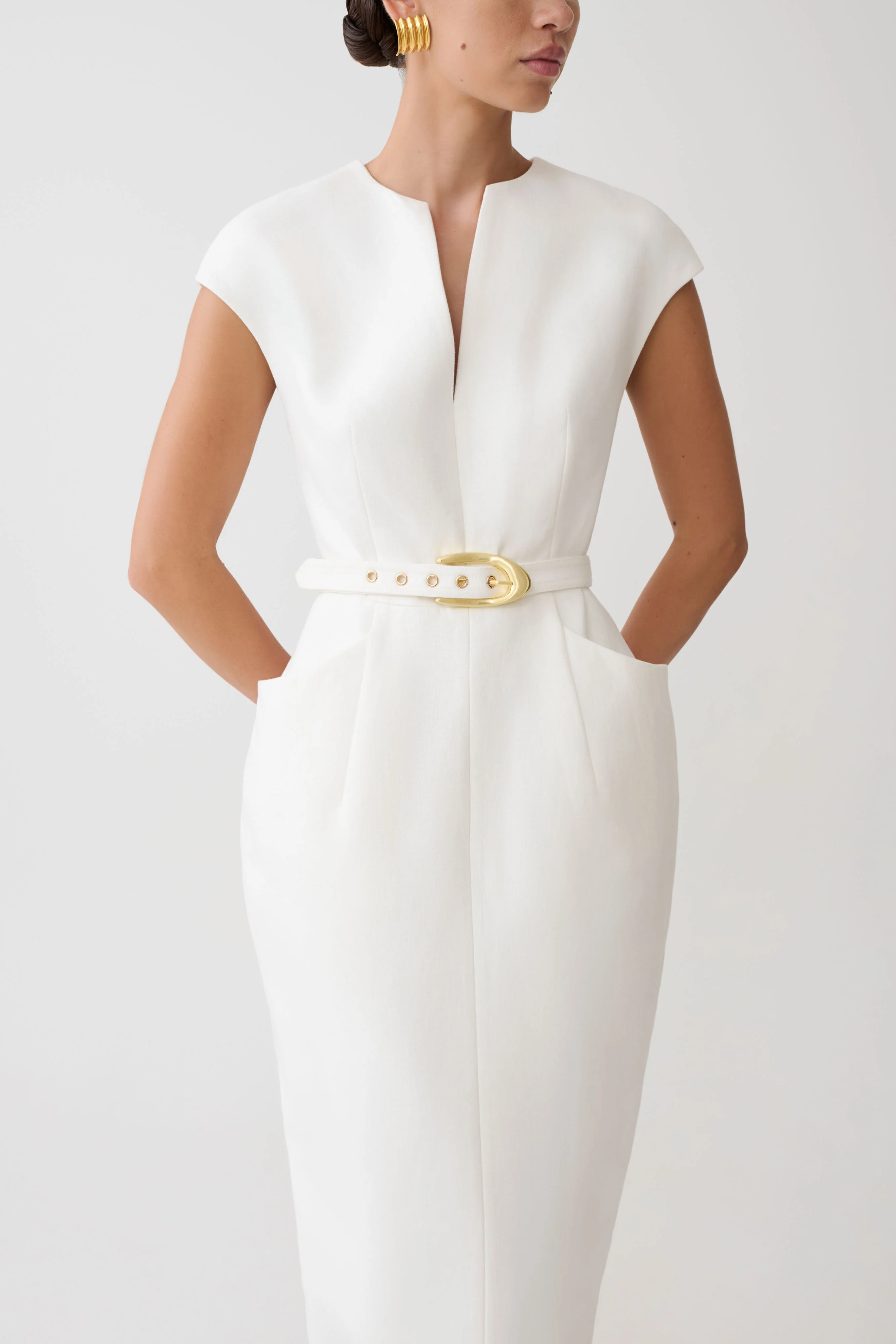 Livia V Neck Linen Maxi Dress - White - Image 8