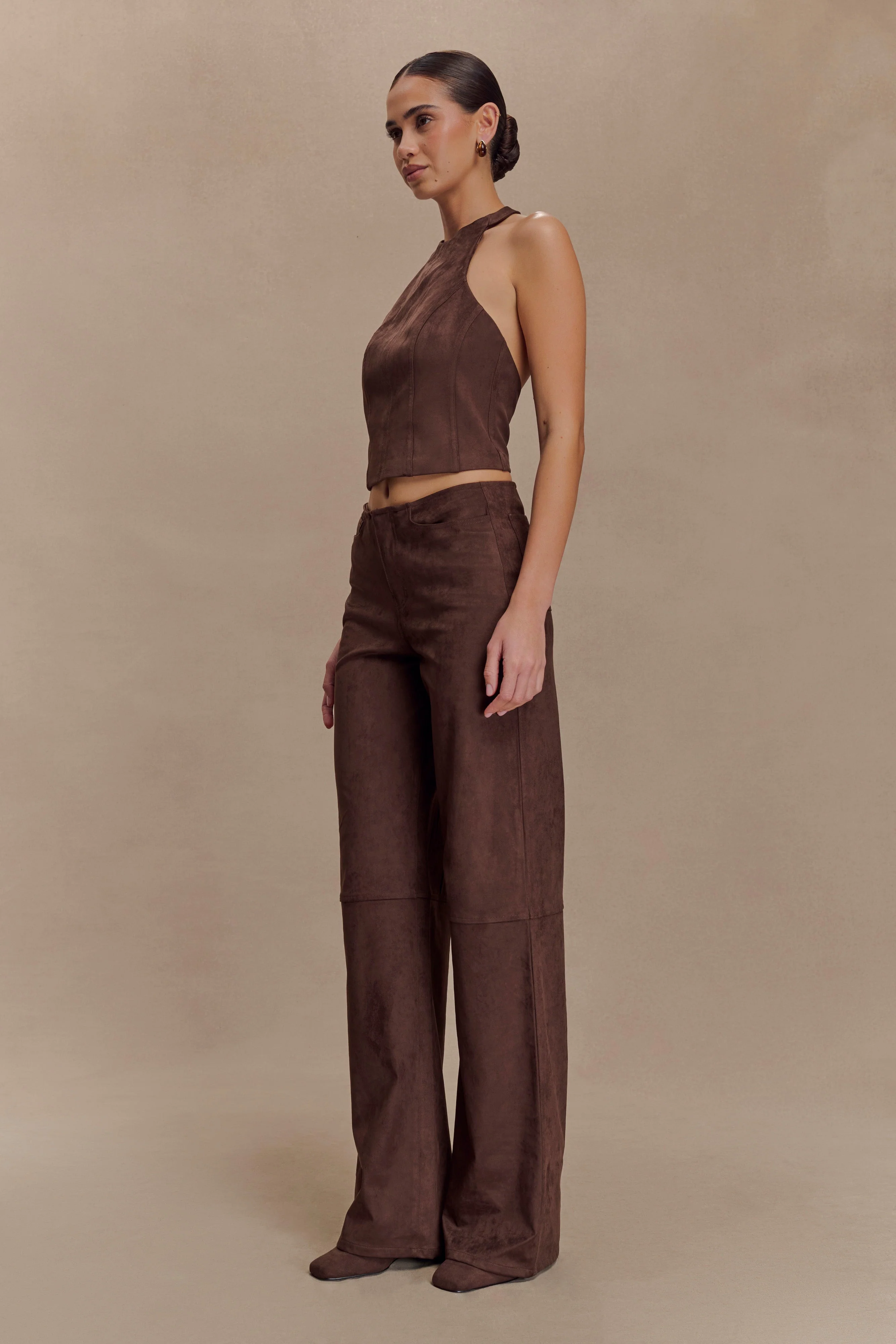 Logan Faux Suede Halter Top - Dark Chocolate - Image 5