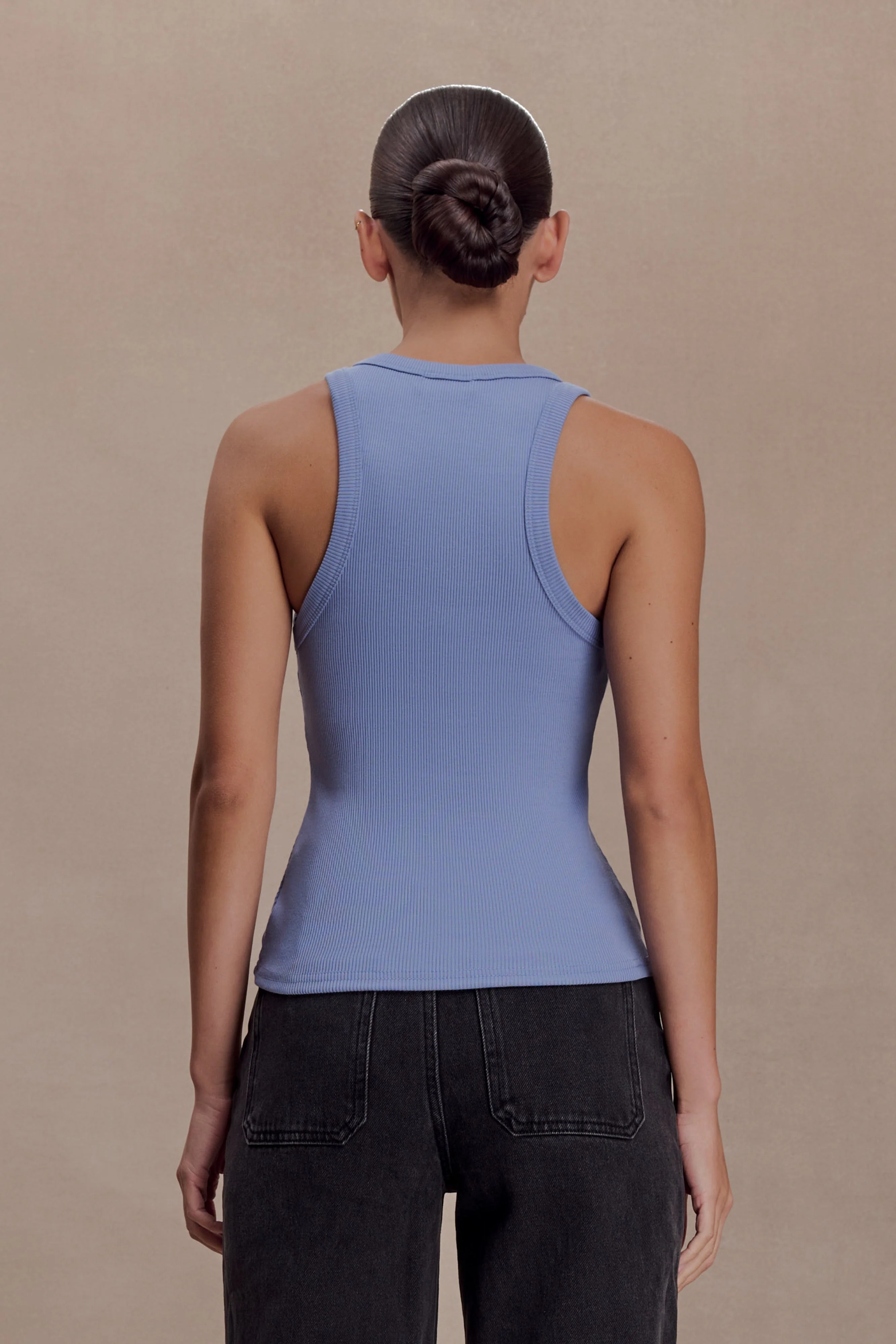 Lola Ribbed Sleeveless Top With Hardware - Cornflower Blue - Image 2
