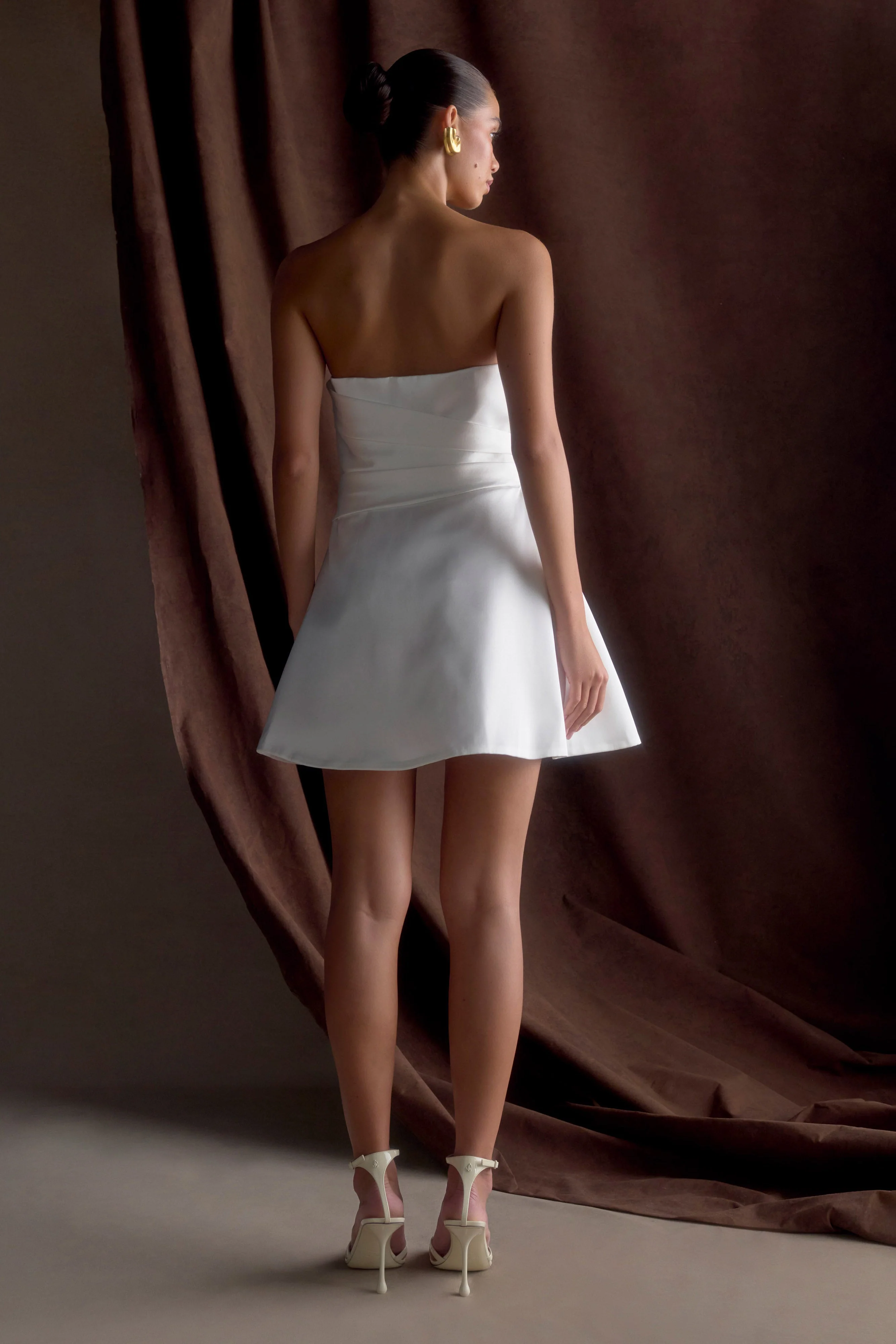 Lora Strapless Satin Mini Dress - White - Image 3