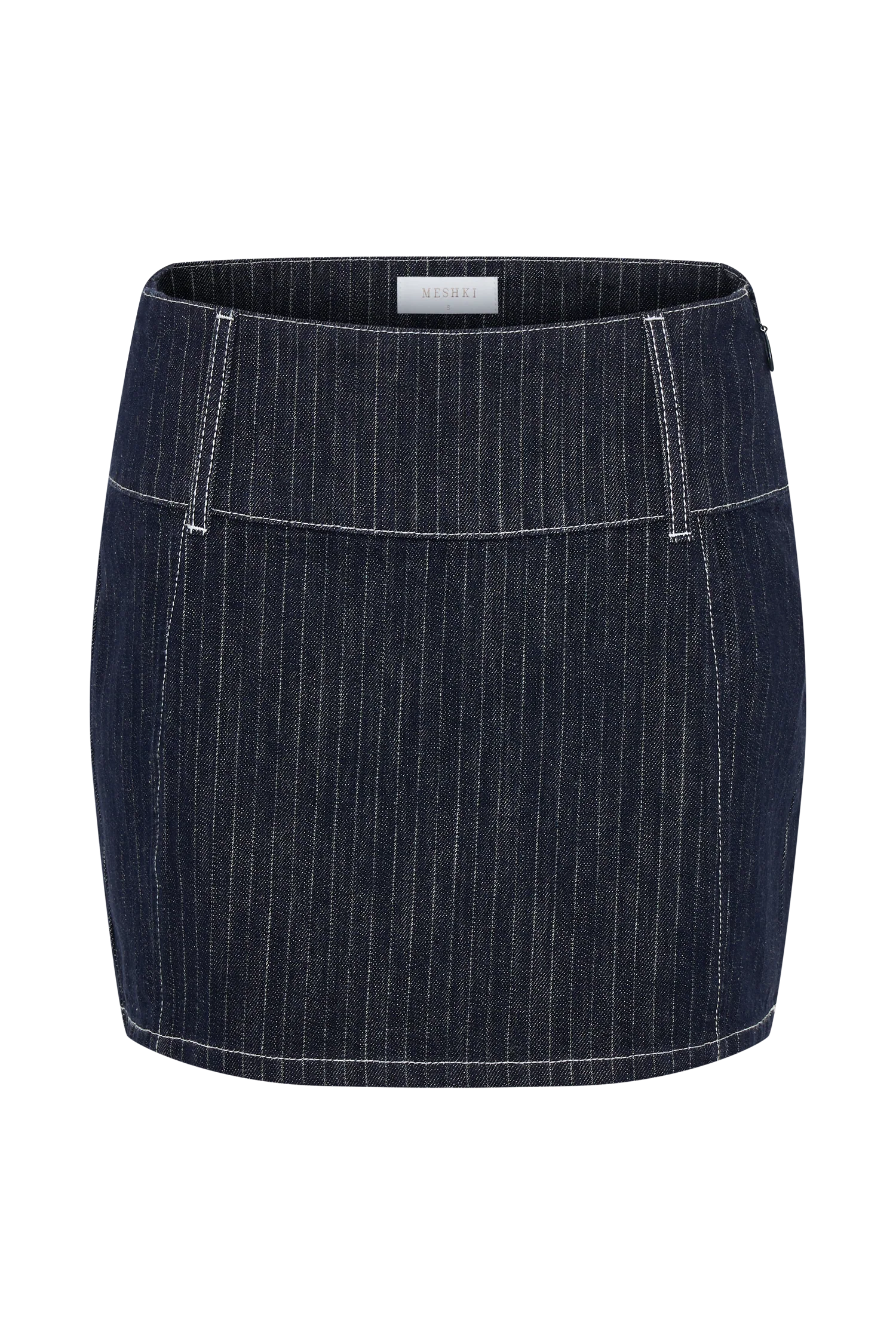 Loraine Mid Rise Denim Mini Skirt - Indigo Pinstripe - Image 12