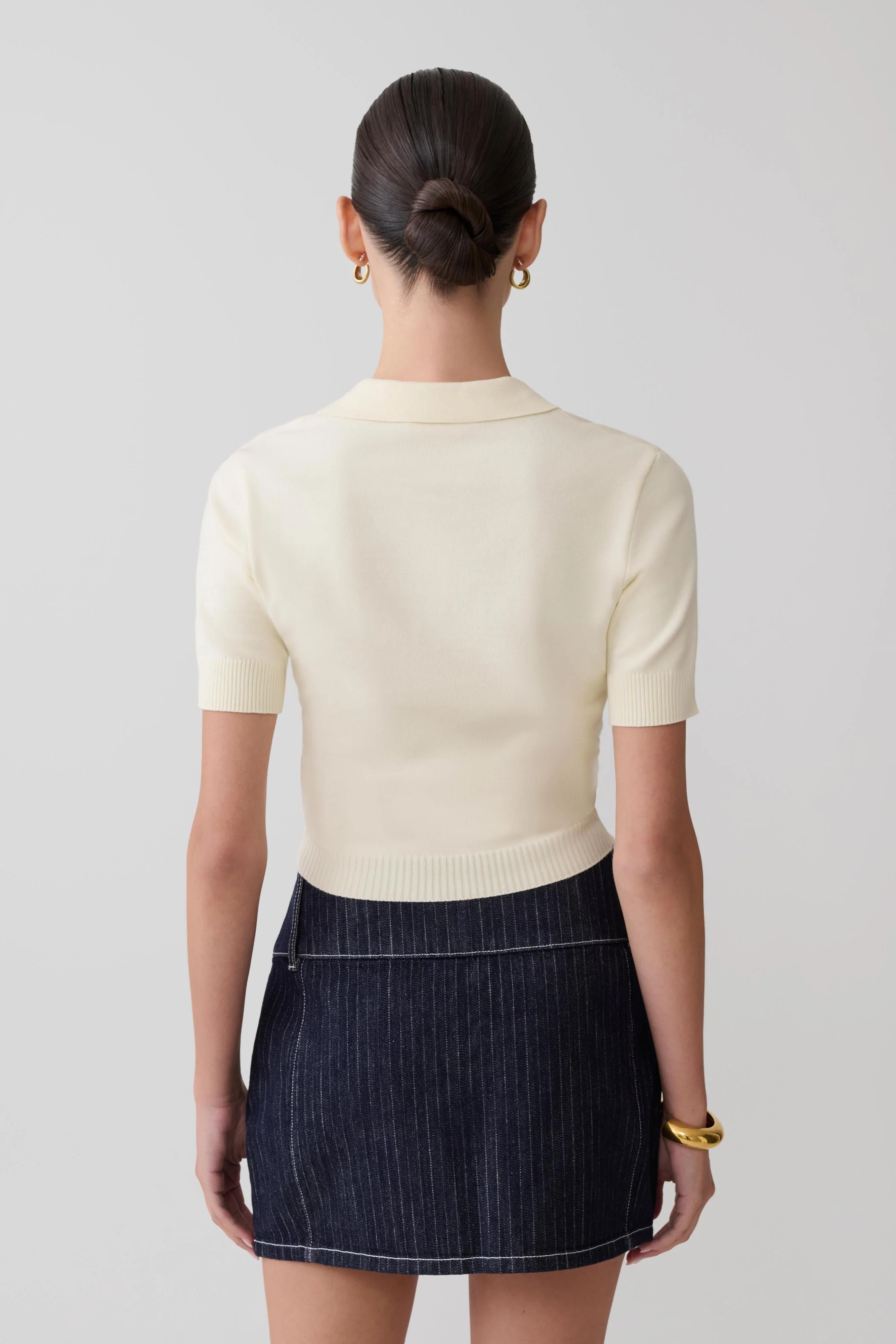 Loraine Mid Rise Denim Mini Skirt - Indigo Pinstripe - Image 6