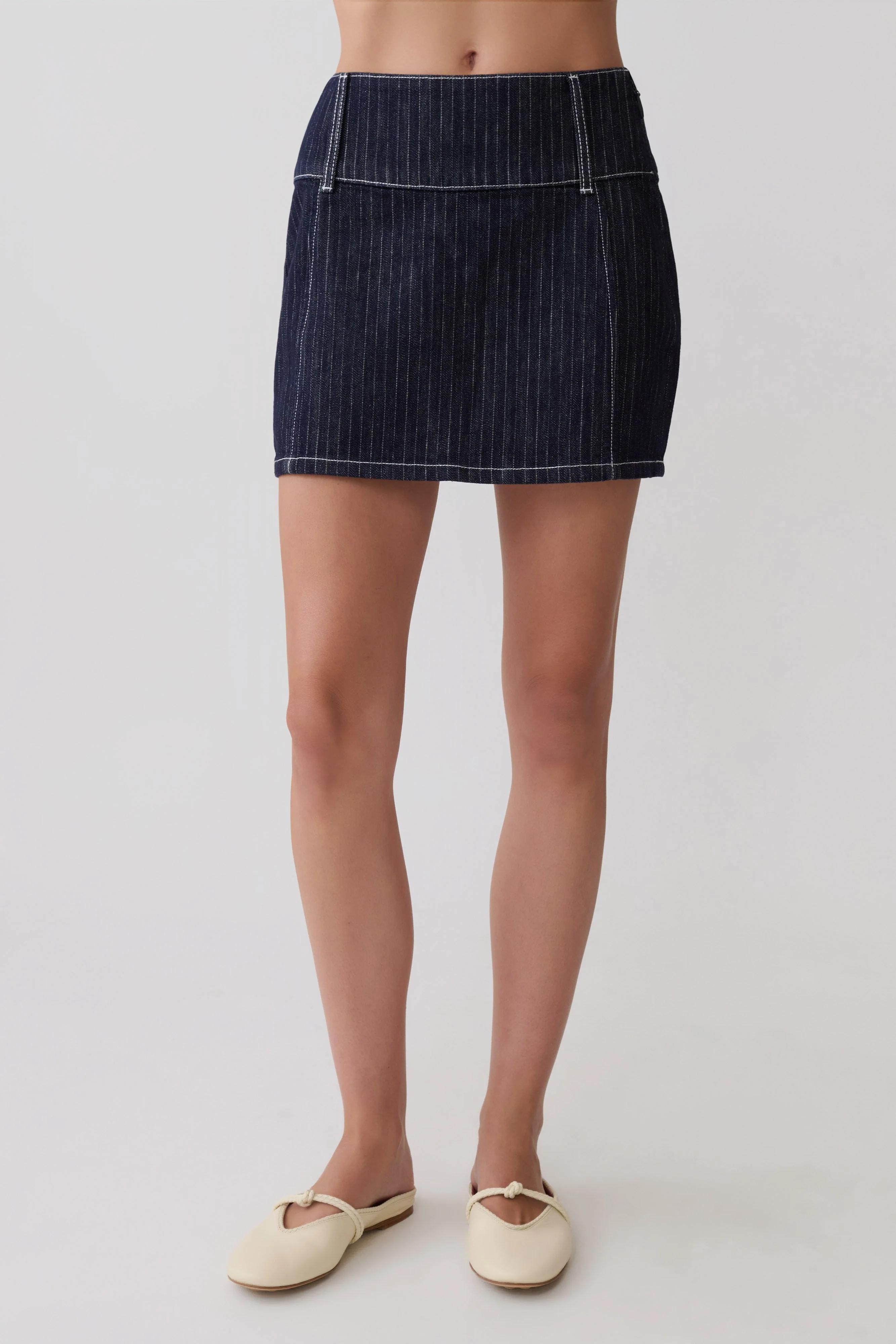 Loraine Mid Rise Denim Mini Skirt - Indigo Pinstripe - Image 9