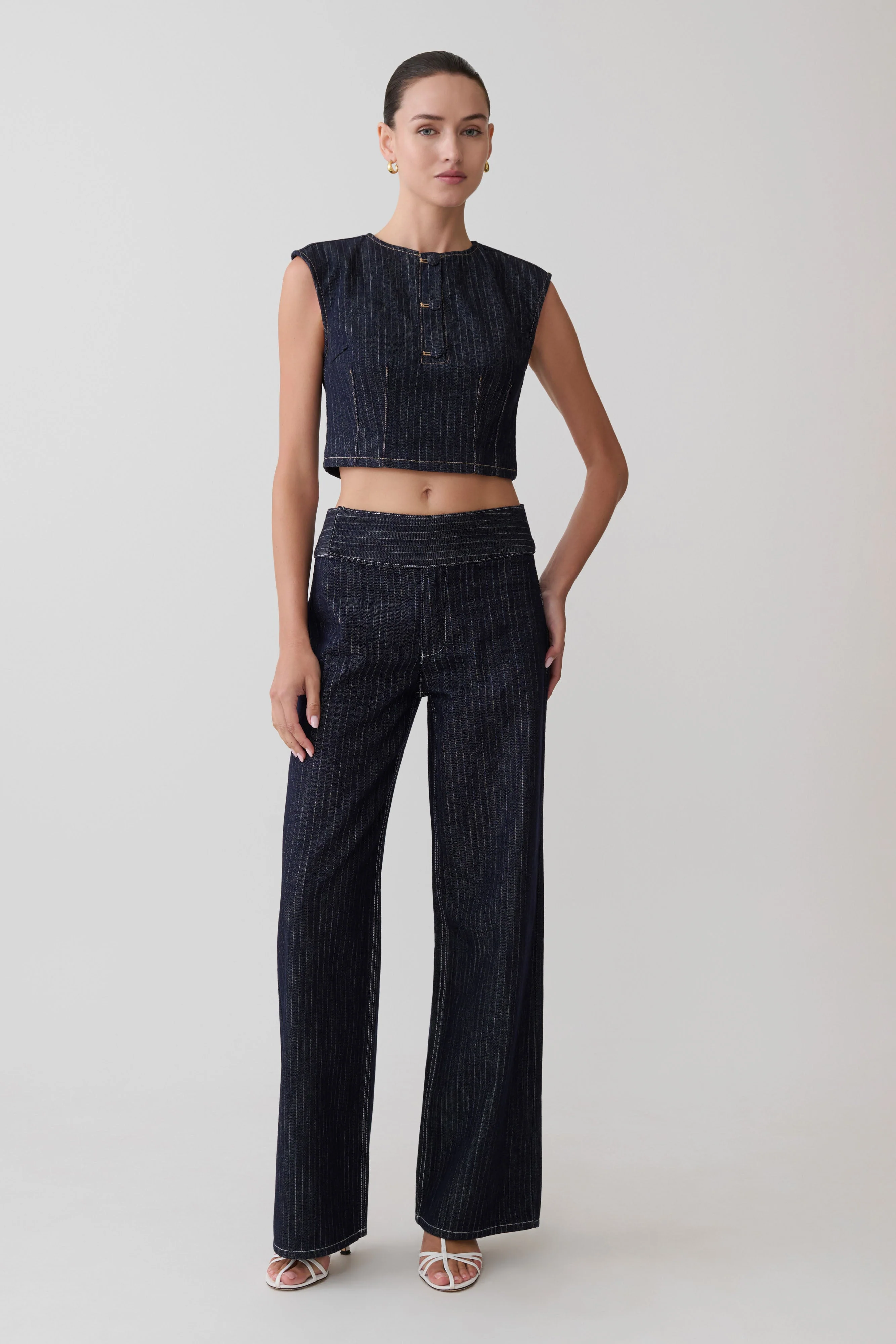 Loraine Sleeveless Denim Top - Indigo Pinstripe - Image 8
