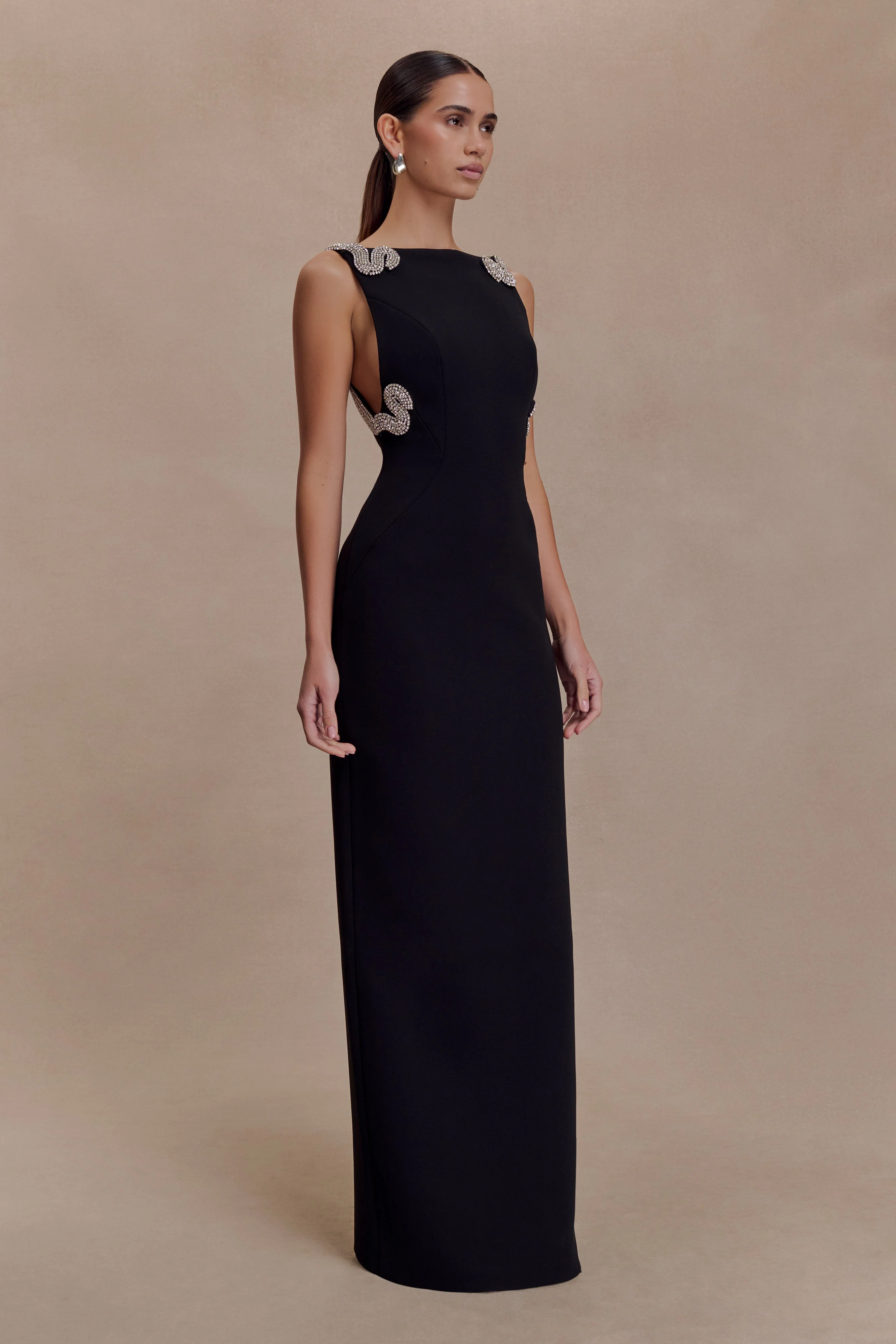 Lorde Embellished Crepe Maxi Dress - Black - Image 7