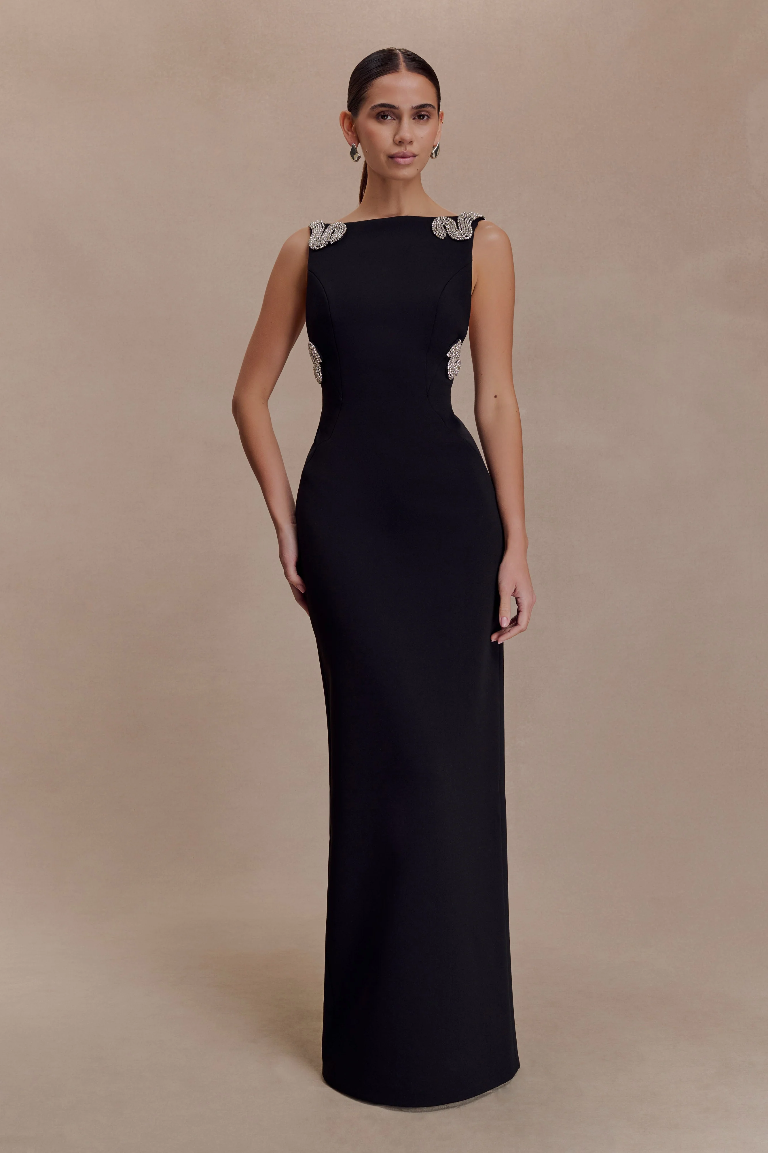 Lorde Embellished Crepe Maxi Dress - Black - Image 8