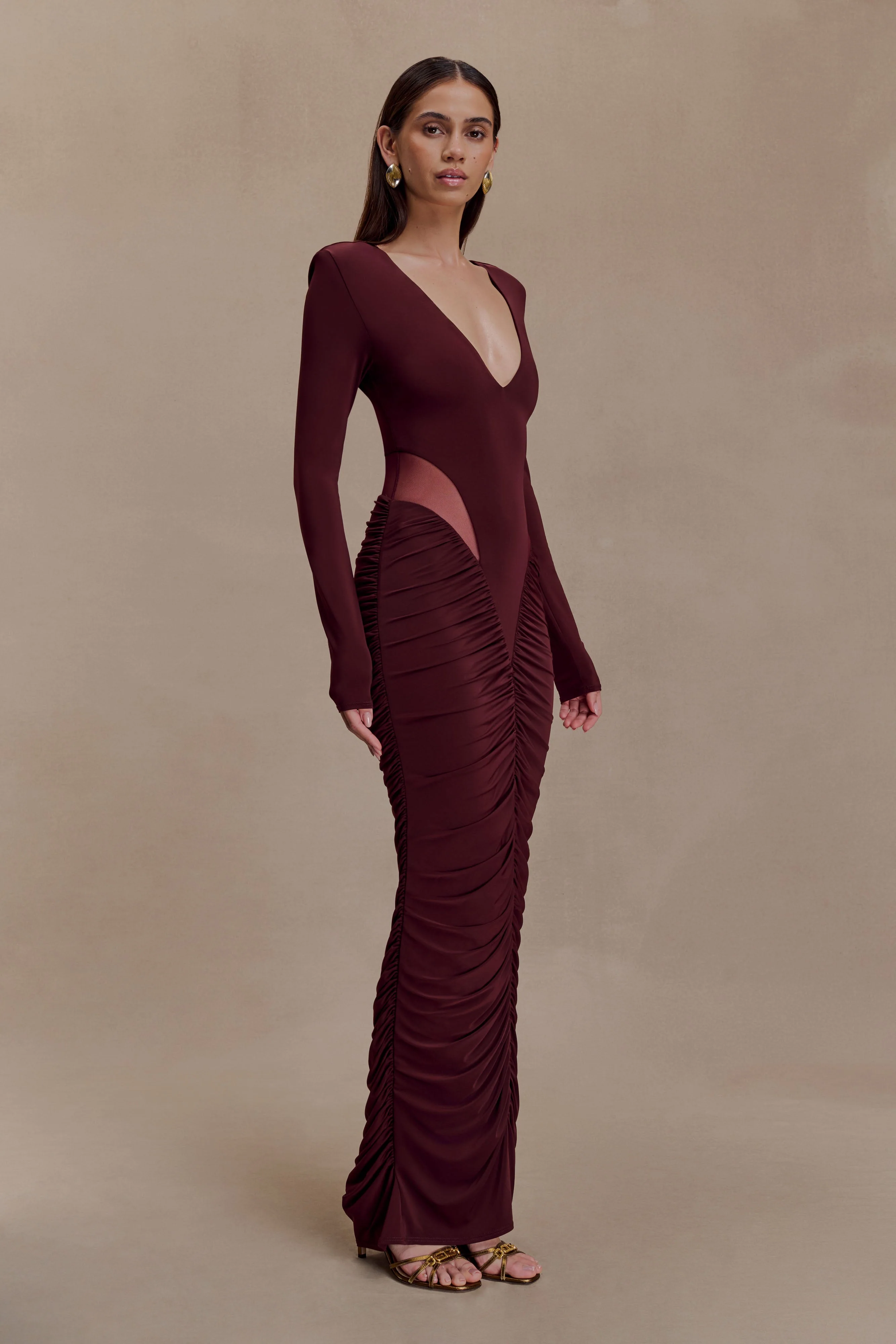 Louanne Slinky Long Sleeve Maxi Dress - Burgundy - Image 4