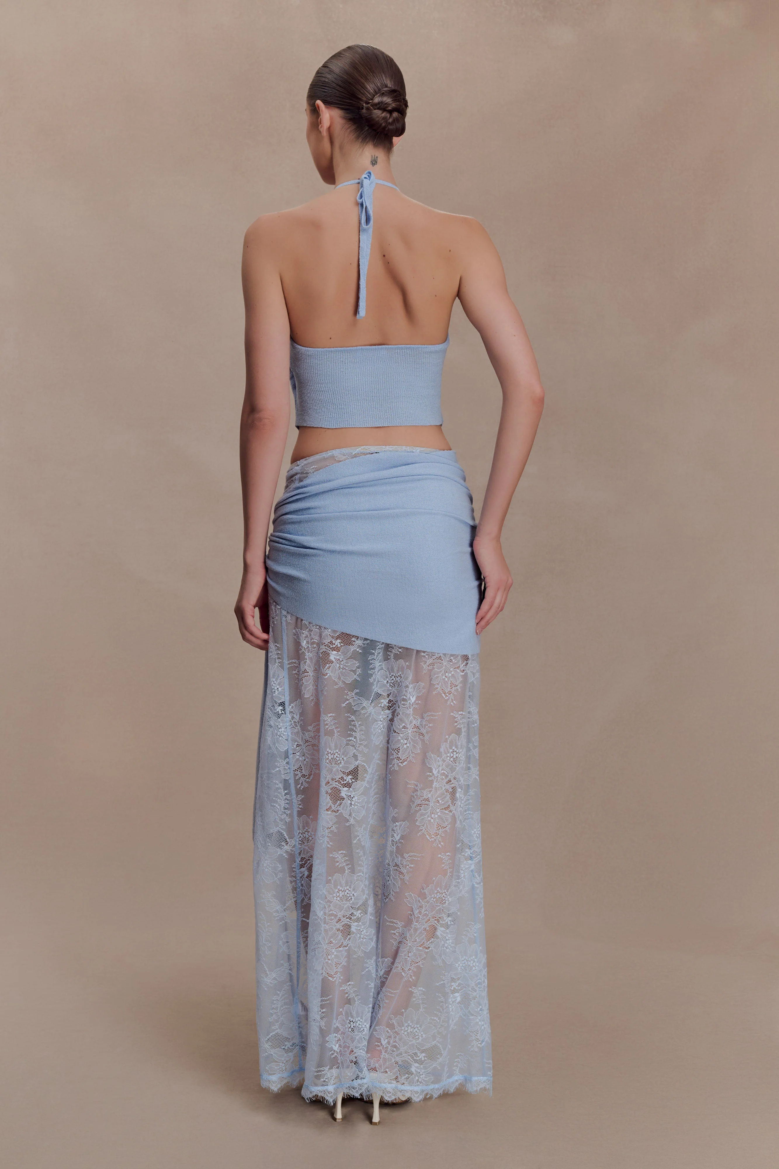 Lucy Lace And Knit Halter Top - Cornflower Blue - Image 5