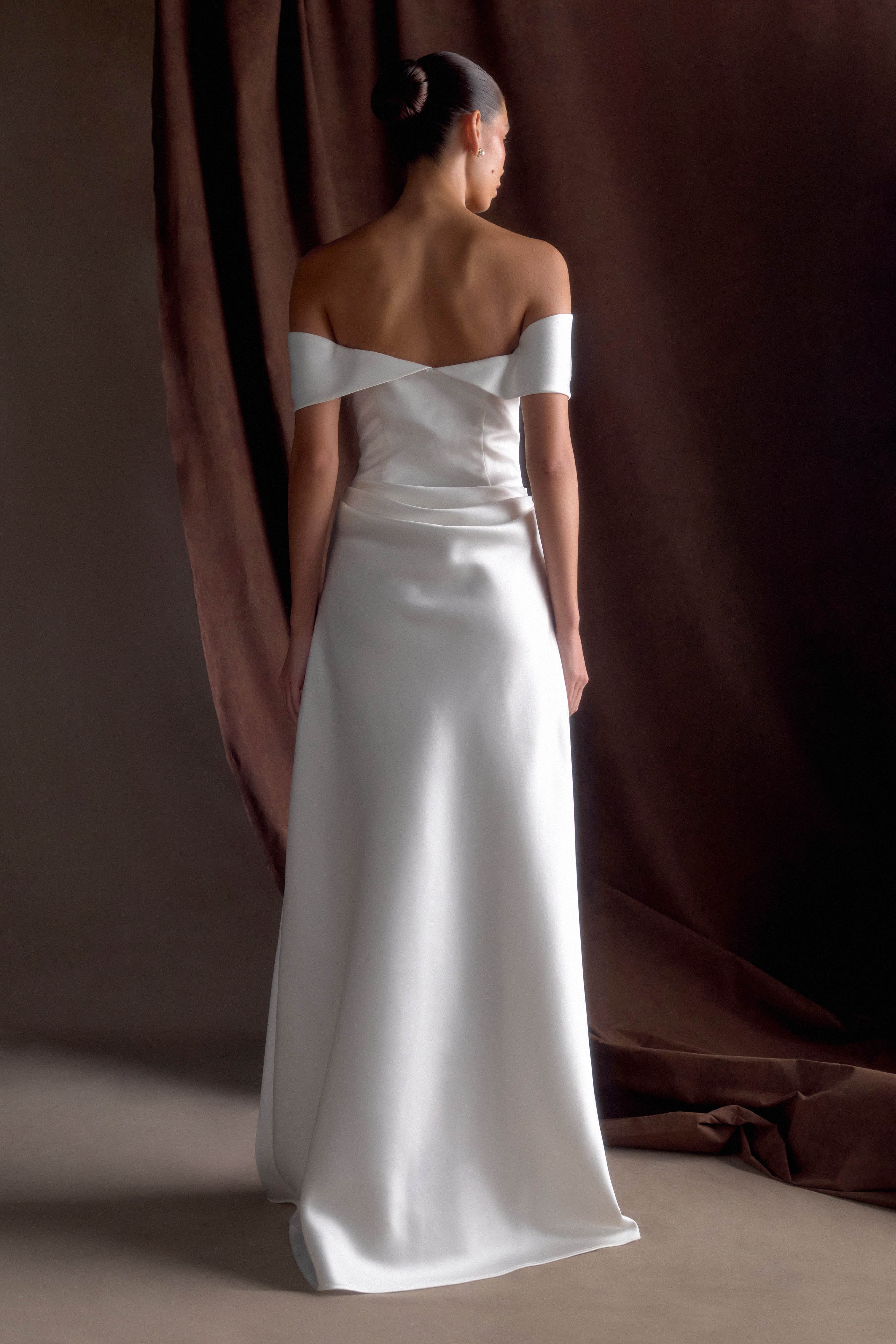 Luna Satin Off Shoulder Gown - White - Image 2